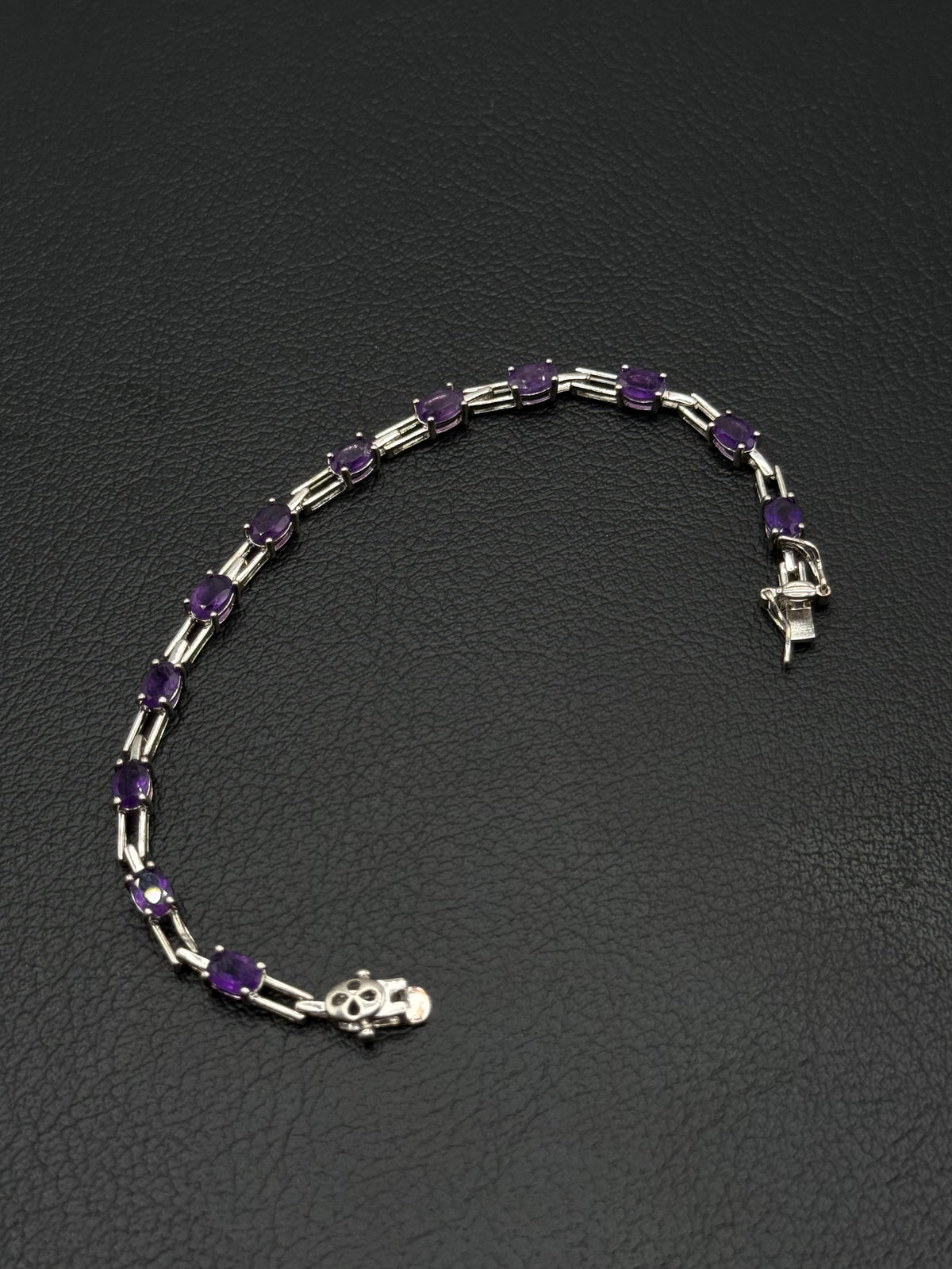 .925 Sterling Silver Purple Amethyst Oval Stone Tennis Bracelet – 7.5”