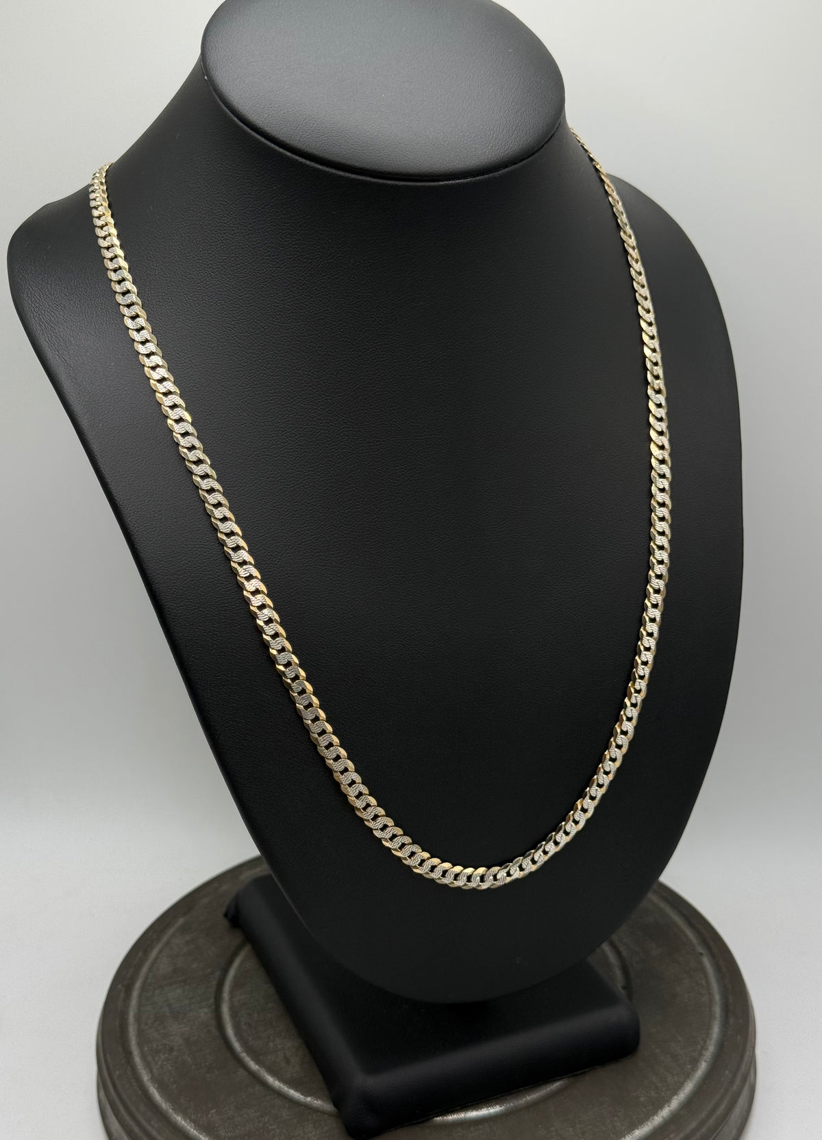 .925 Sterling Silver Diamond Cut Gold Tone Cuban Link Chain Necklace – Textured Finish 24”