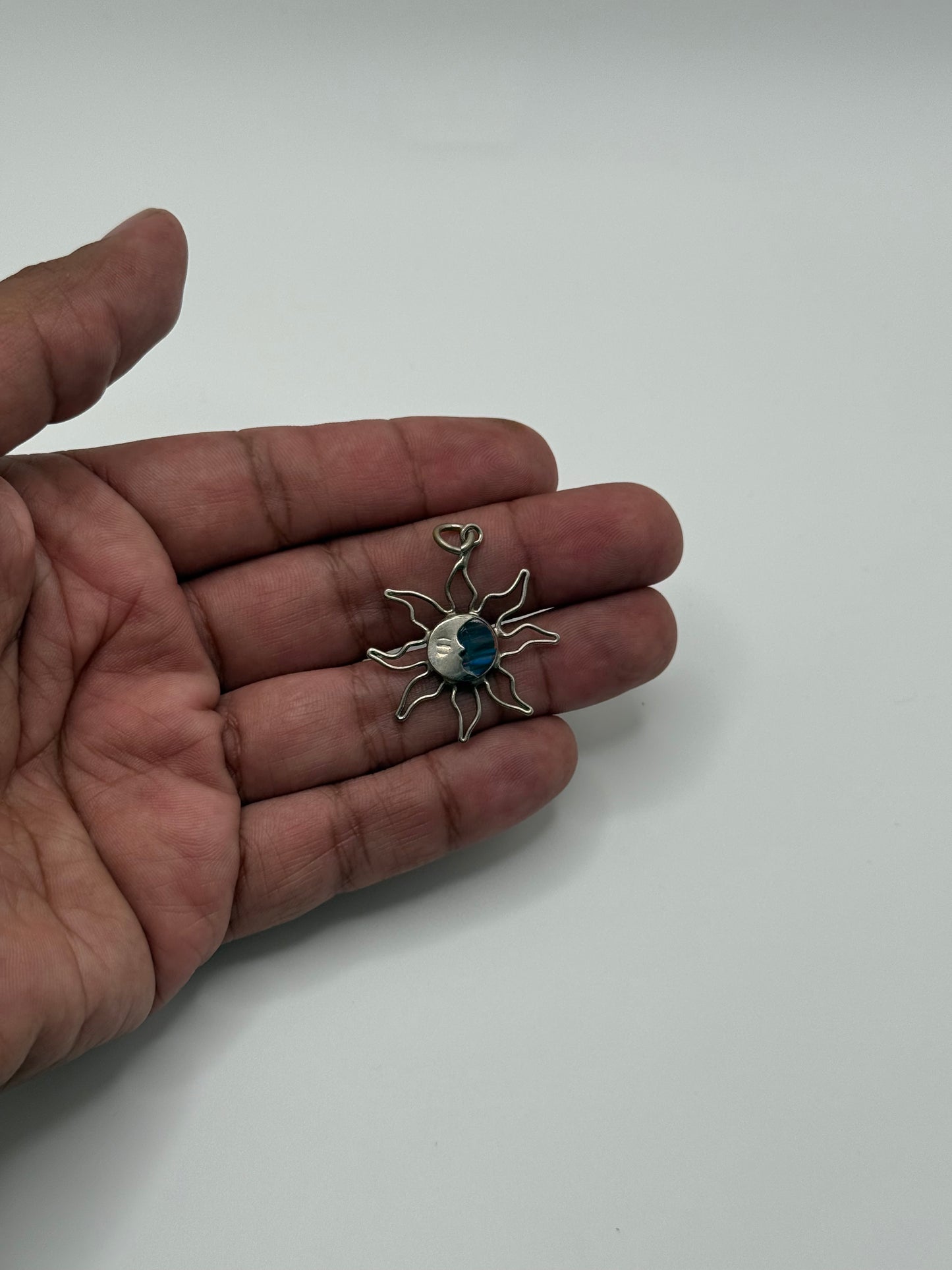 .925 Sterling Silver Sunburst Pendant with Blue Abalone Shell Inlay