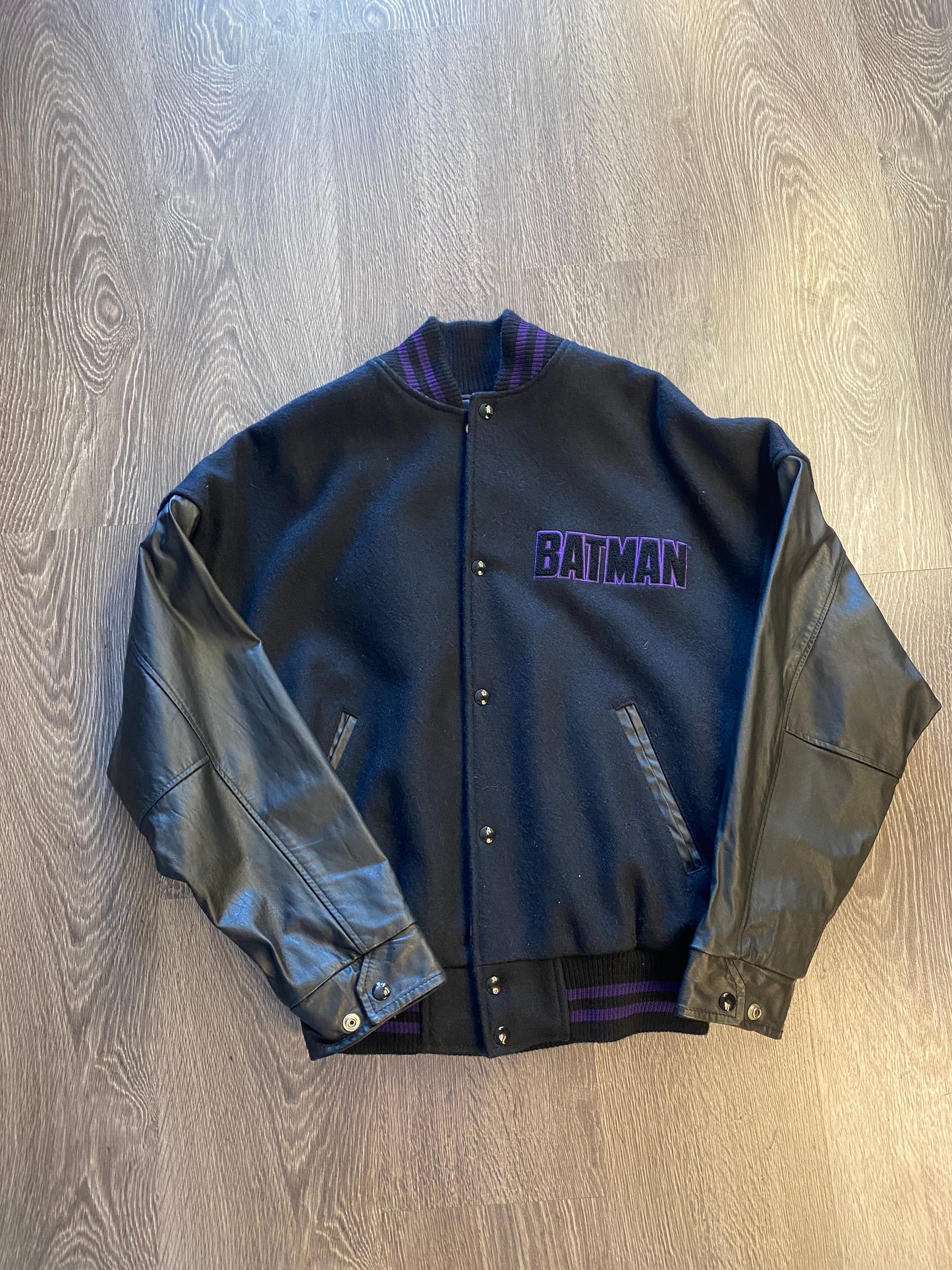 Vintage 1991 Batman Forever Varsity Jacket Black Purple Sz Medium