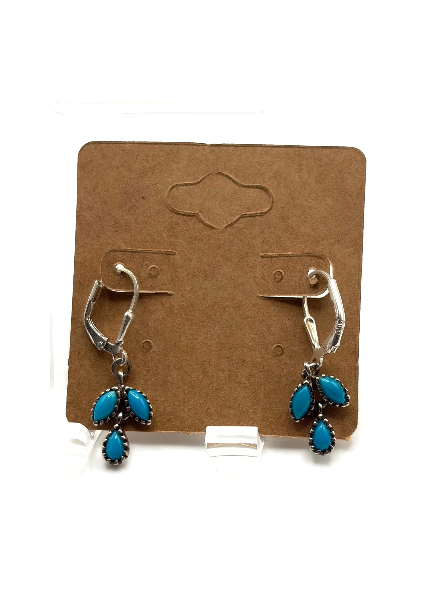 .925 Sterling Silver Turquoise Cluster Dangle Earrings