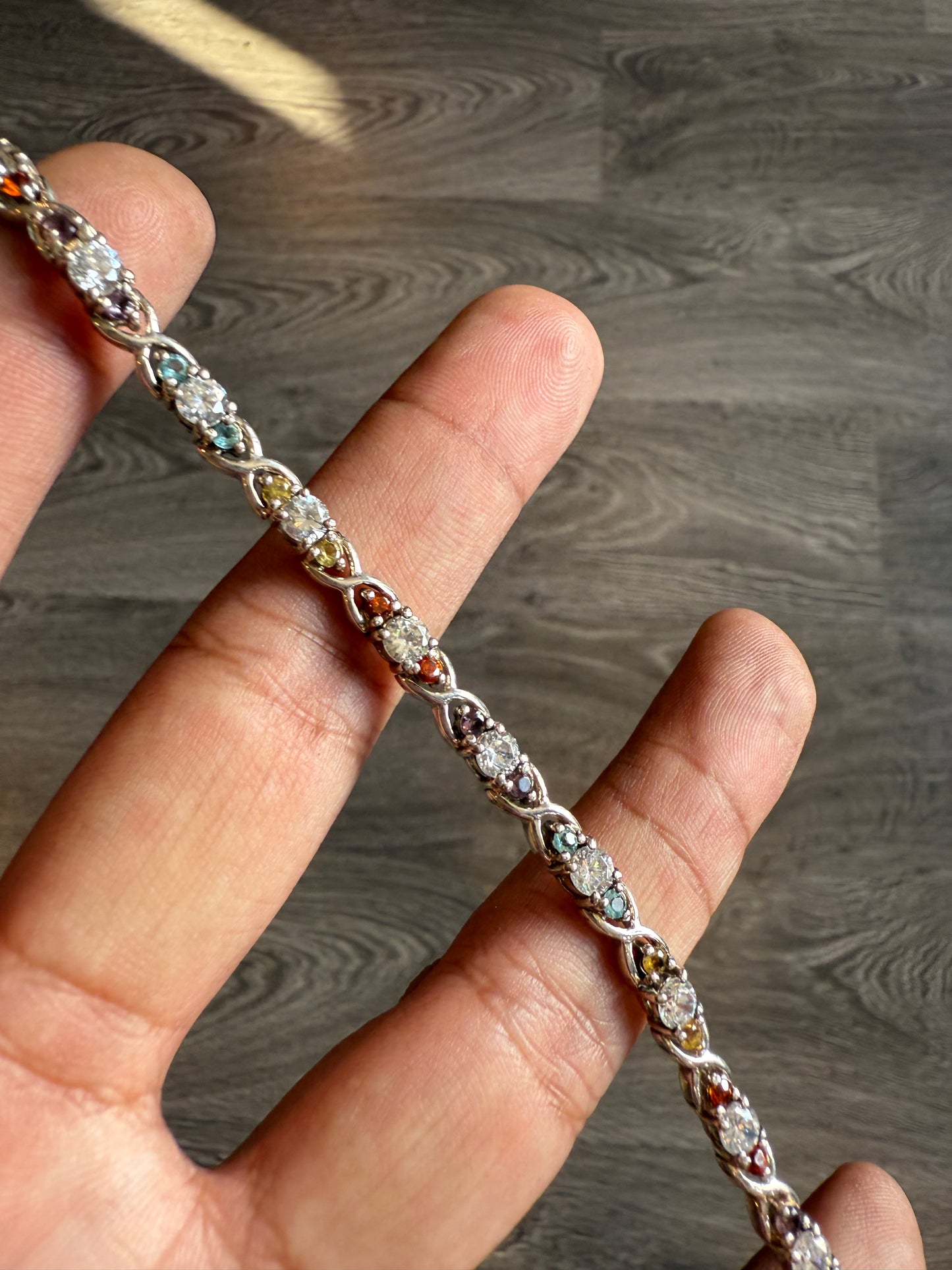 .925 Sterling silver multiple gemstone bracelet 7.5”