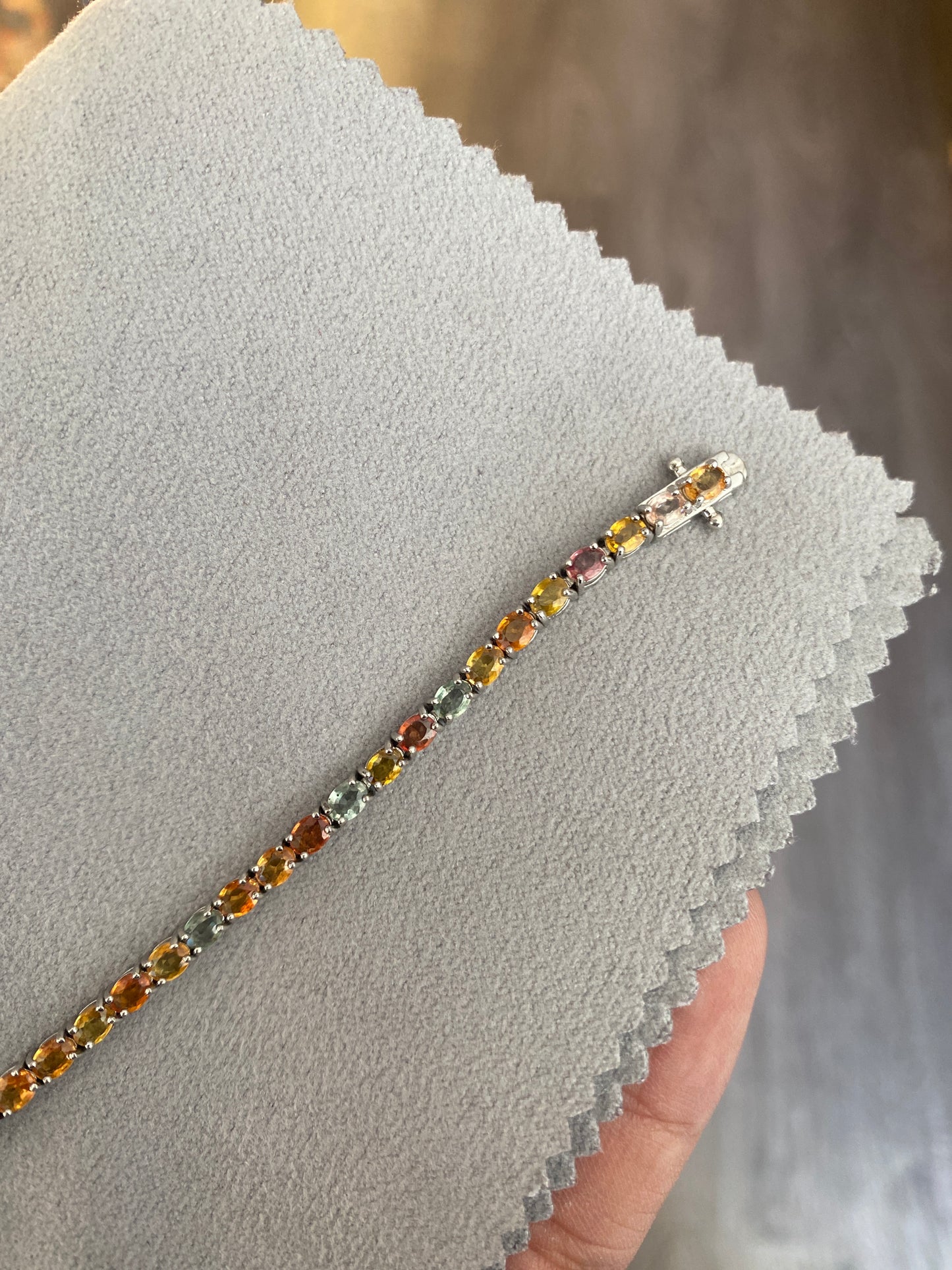 .925 Sterling Silver Multi Gemstone Link Bracelet 7”