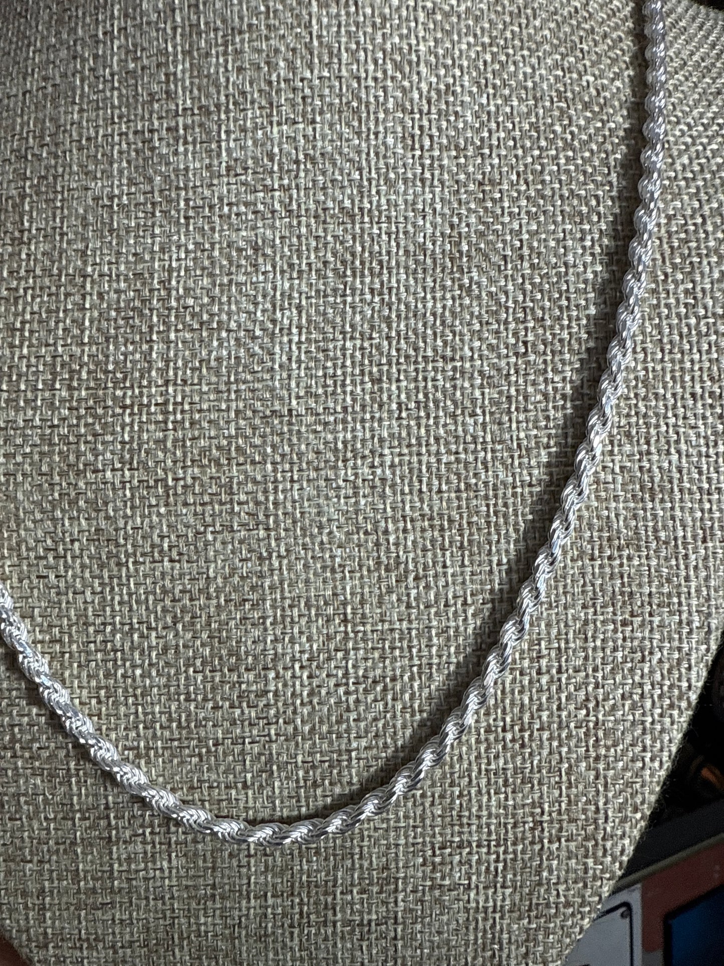 .925 Sterling Silver solid thick Rope Chain 22”