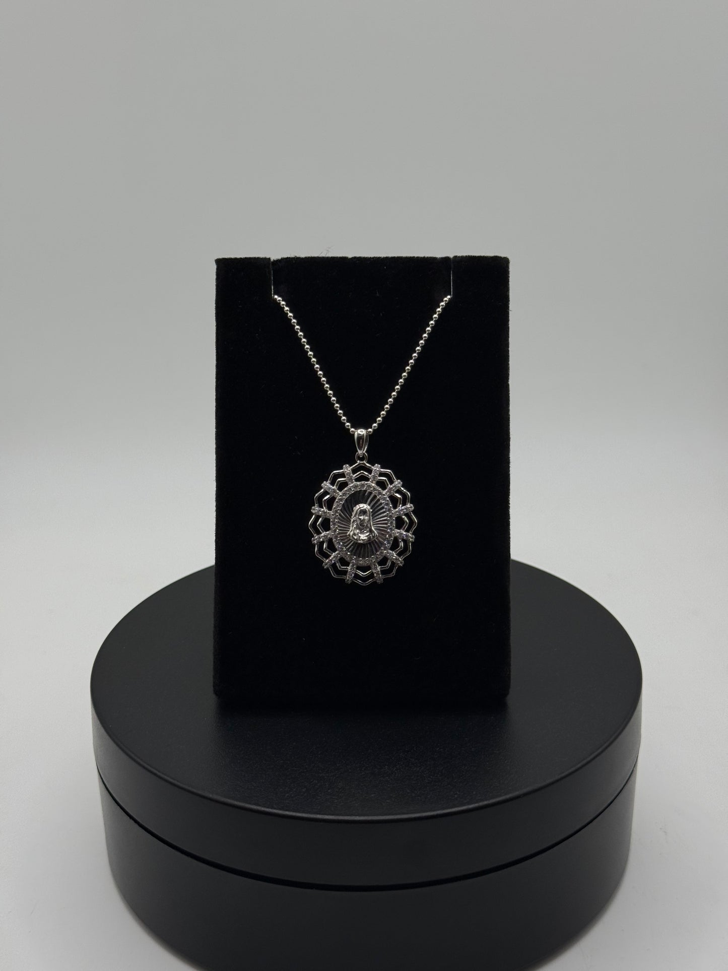 .925 Sterling Silver Jesus Pendant with CZ and Ball Chain Necklace 20”