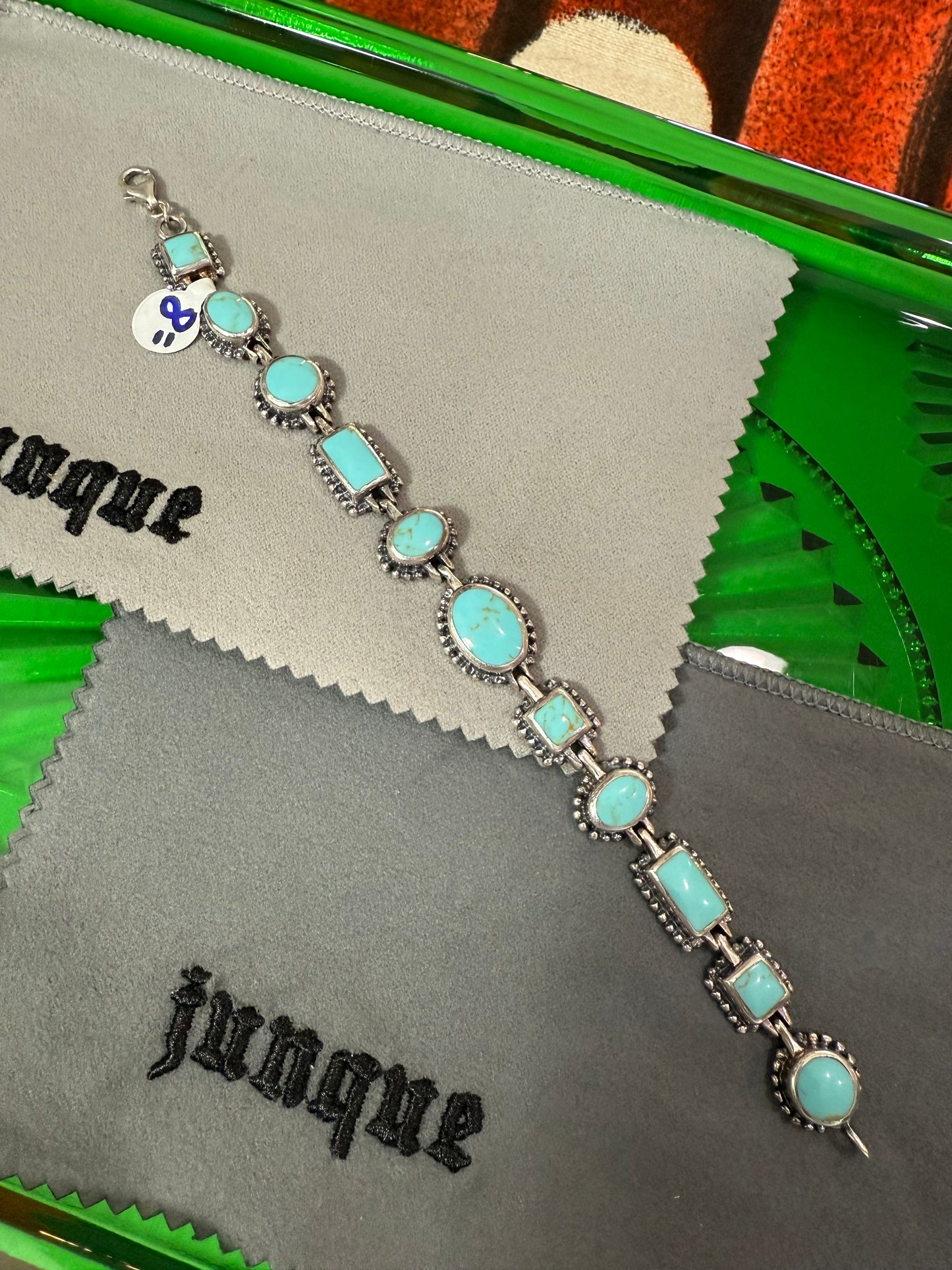 .925 Sterling Silver turquoise bracelet 8”