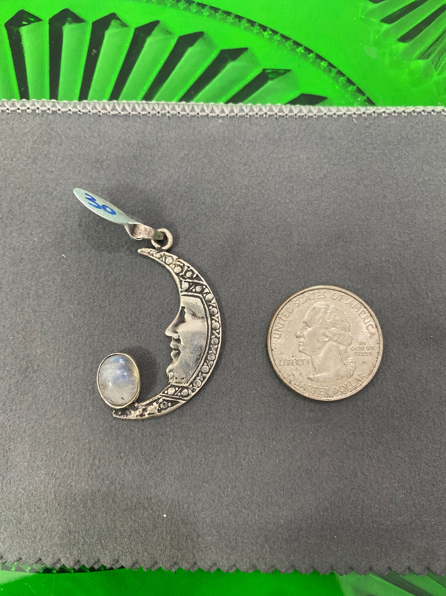 .925 Sterling Silver Moon Face Pendant