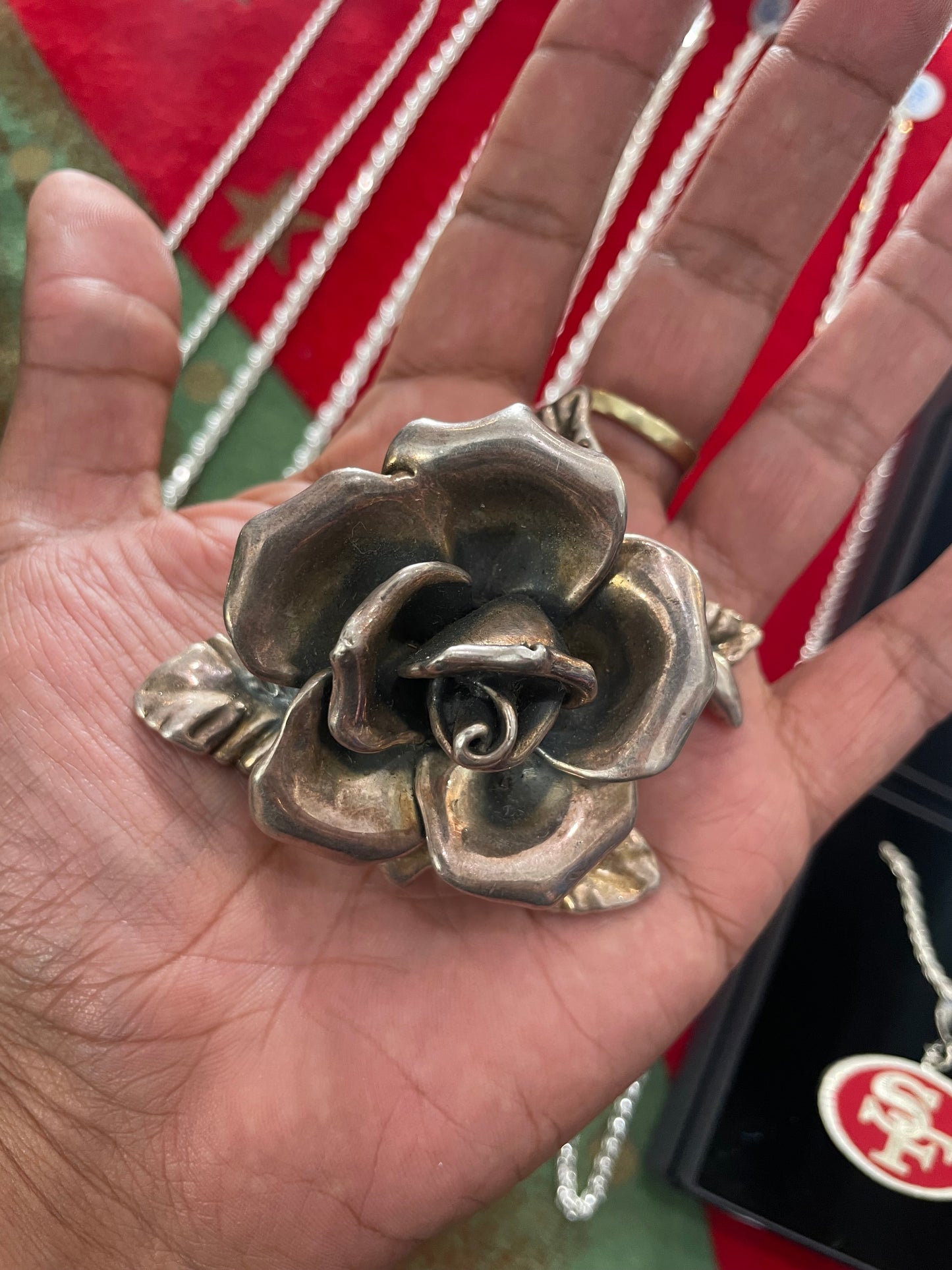 .925 sterling Silver rose pendant broach