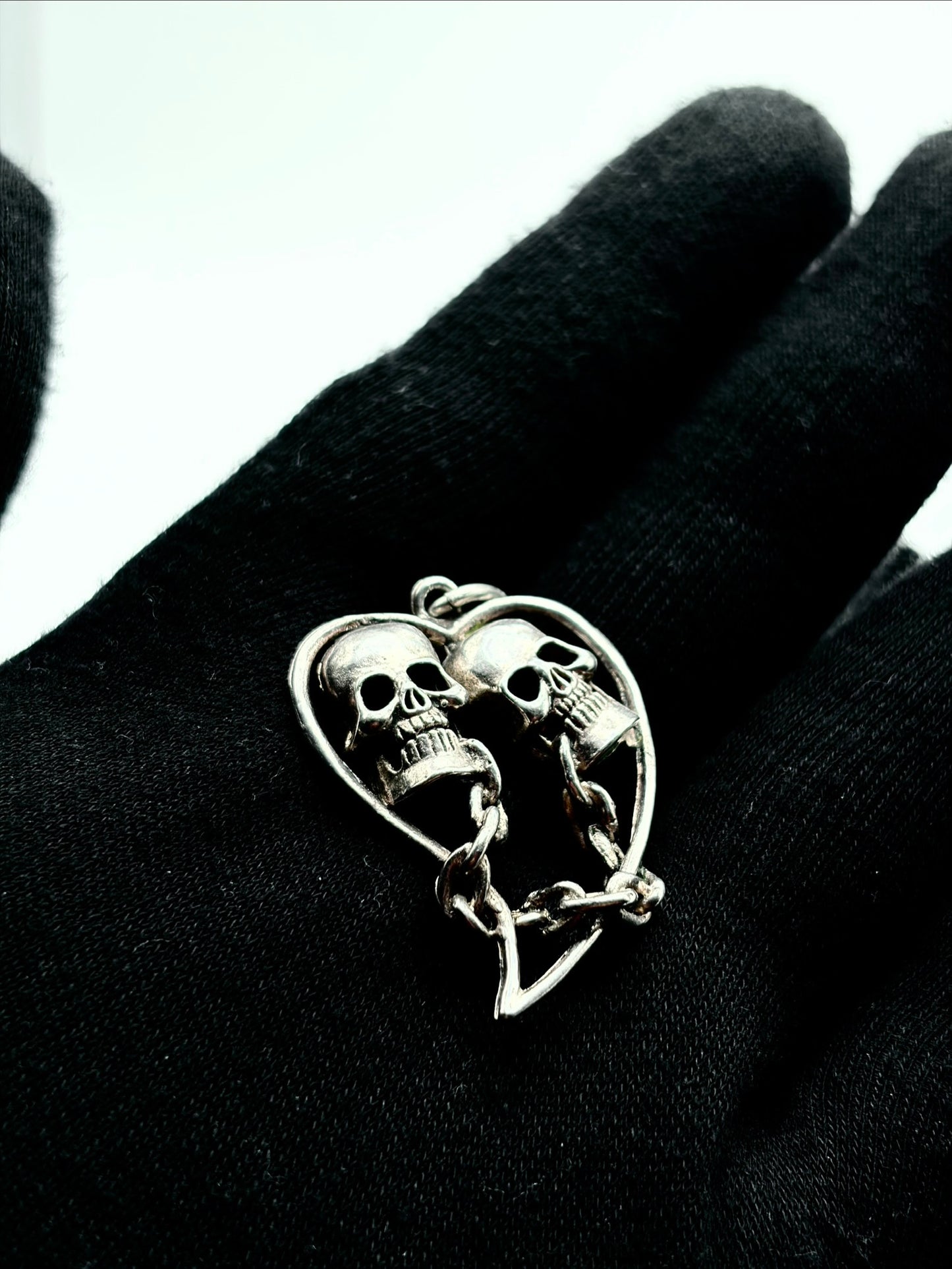.925 Sterling Silver Skull and Chain Heart Pendant