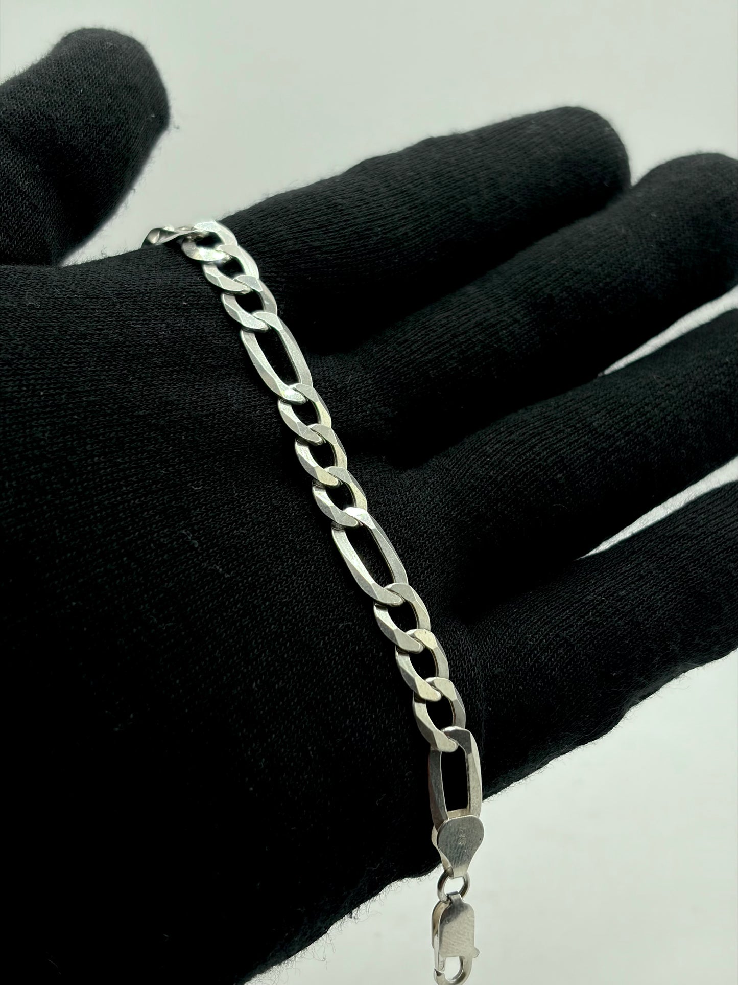 .925 Sterling Silver Geometric Organic Figaro Bracelet 7in