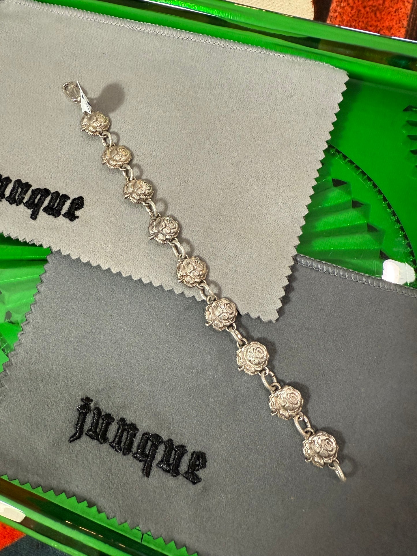 .925 Sterling Silver rose religious saints bracelet 7”