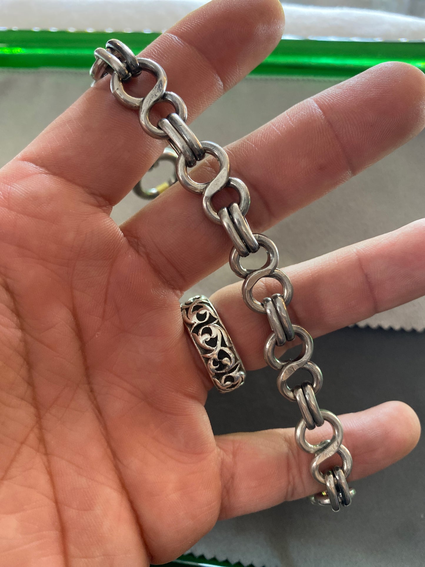 .925 Sterling Silver Anchor Infinity Link Bracelet Sz 9”