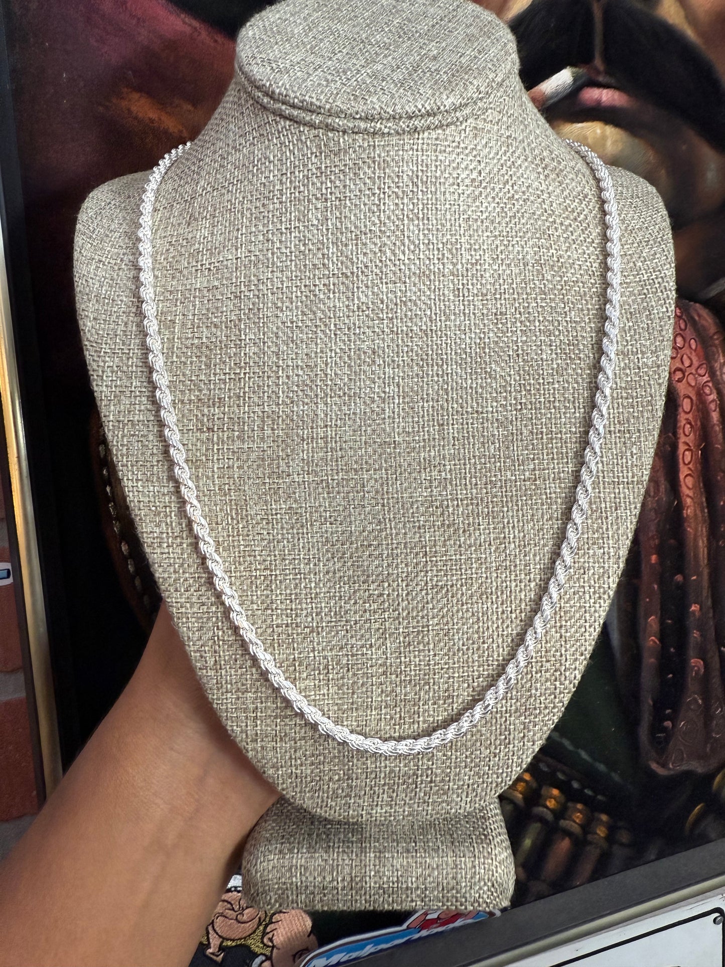 .925 Sterling silver solid rope chain 24”