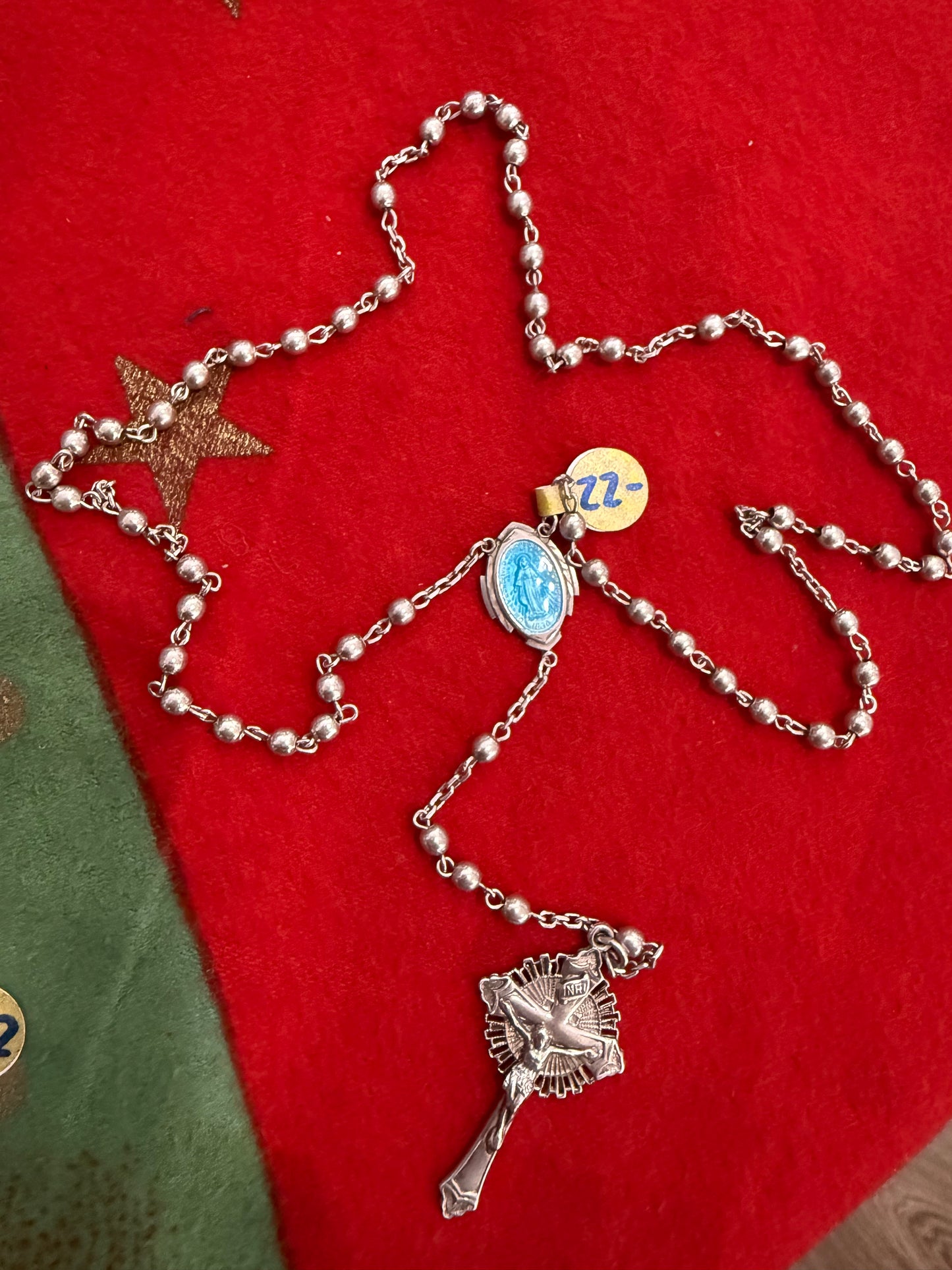 .925 Sterling silver Rosario blue enamel rosary 22”