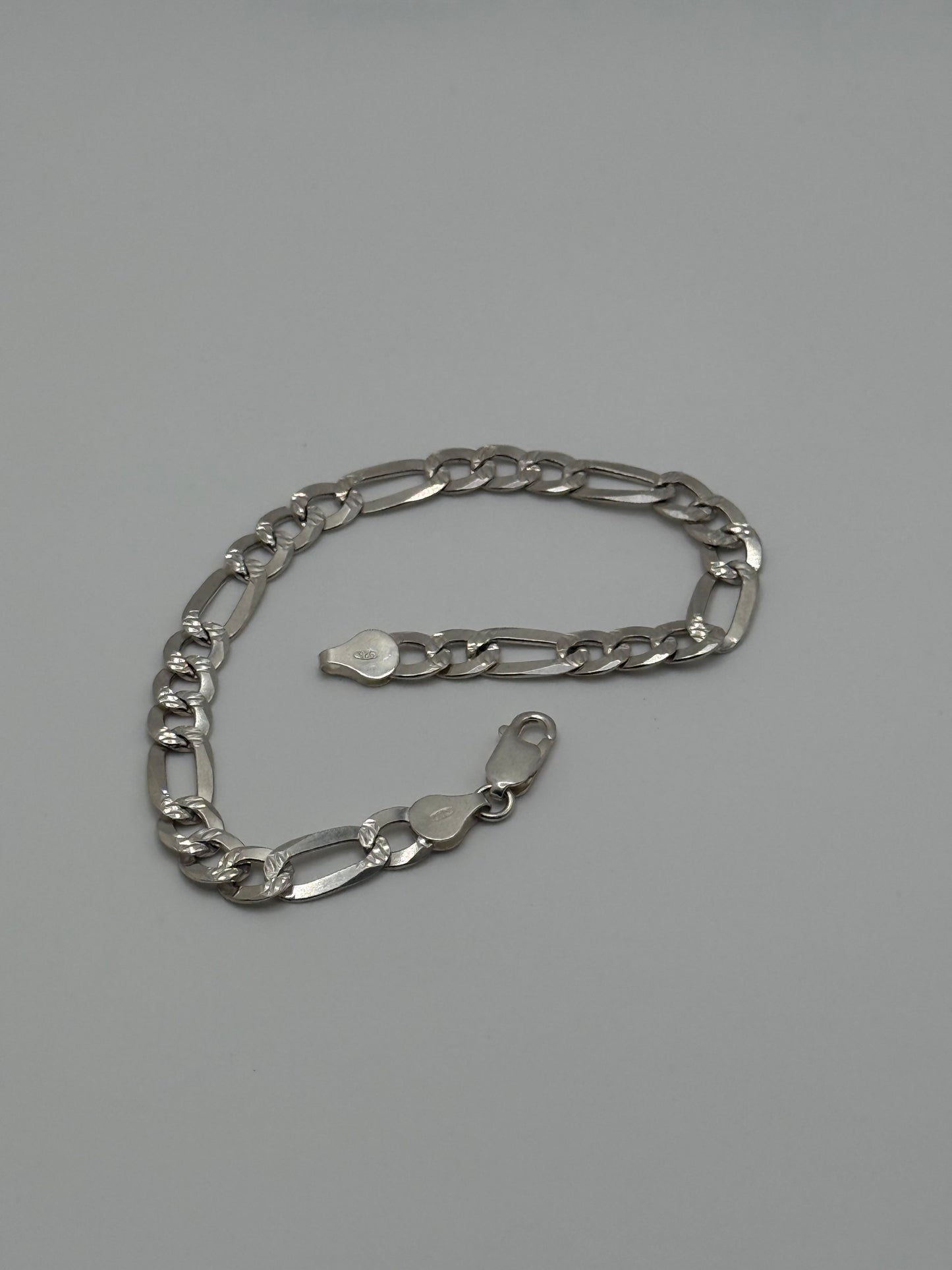 .925 Sterling Silver Figaro Link Bracelet 9”
