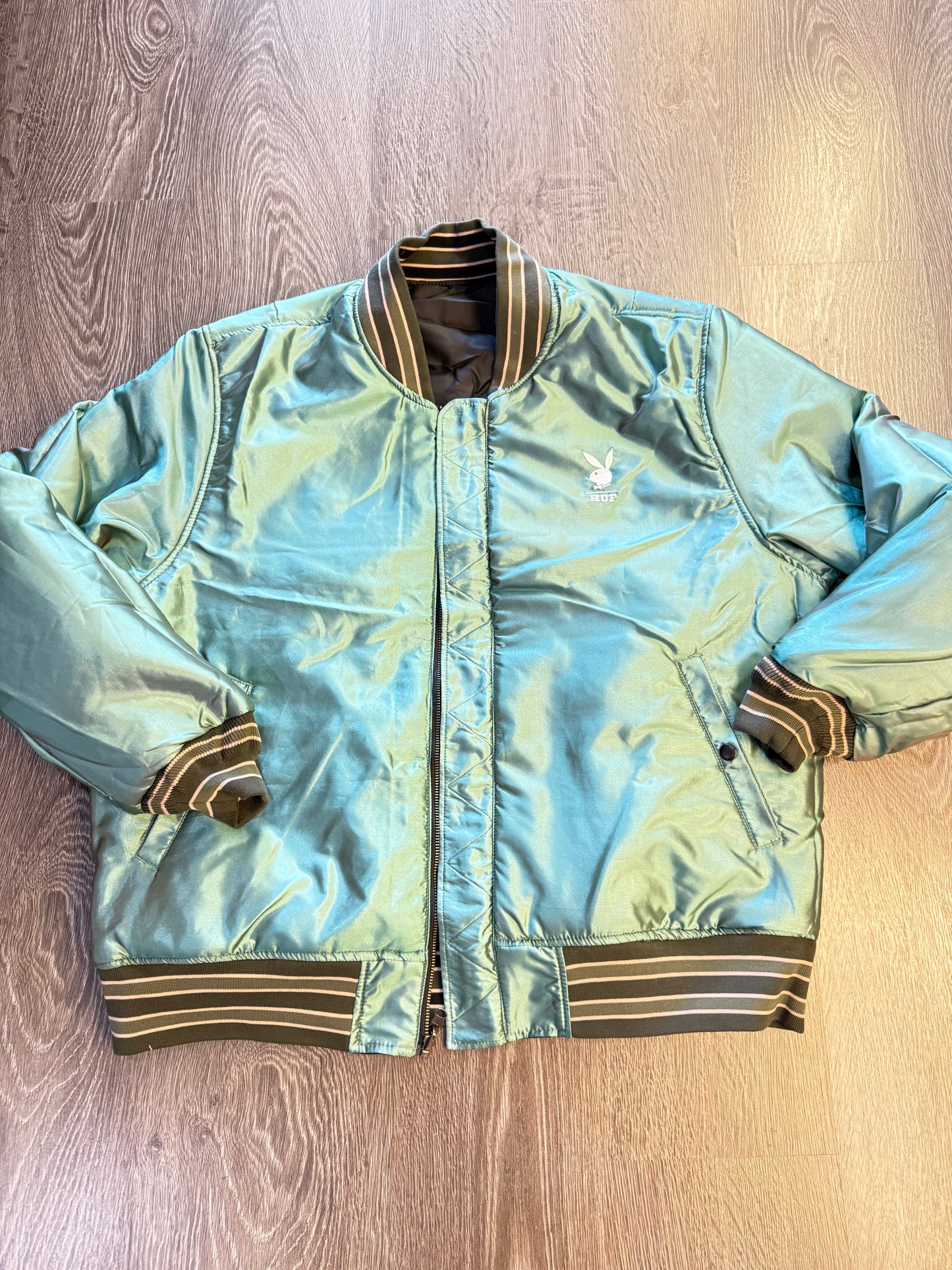 HUF Playboy satin green reversible bomber jacket sz. XL
