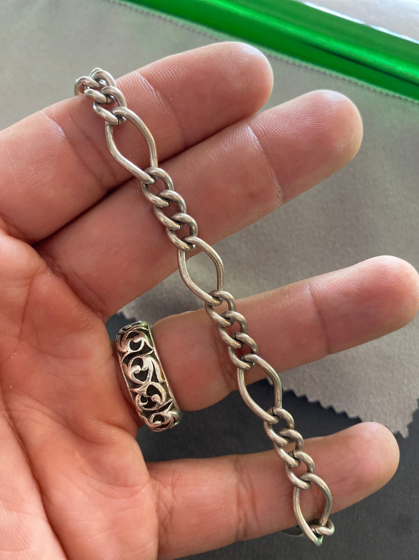 .925 Sterling Silver Gothic Figaro Link Bracelet Sz 7”