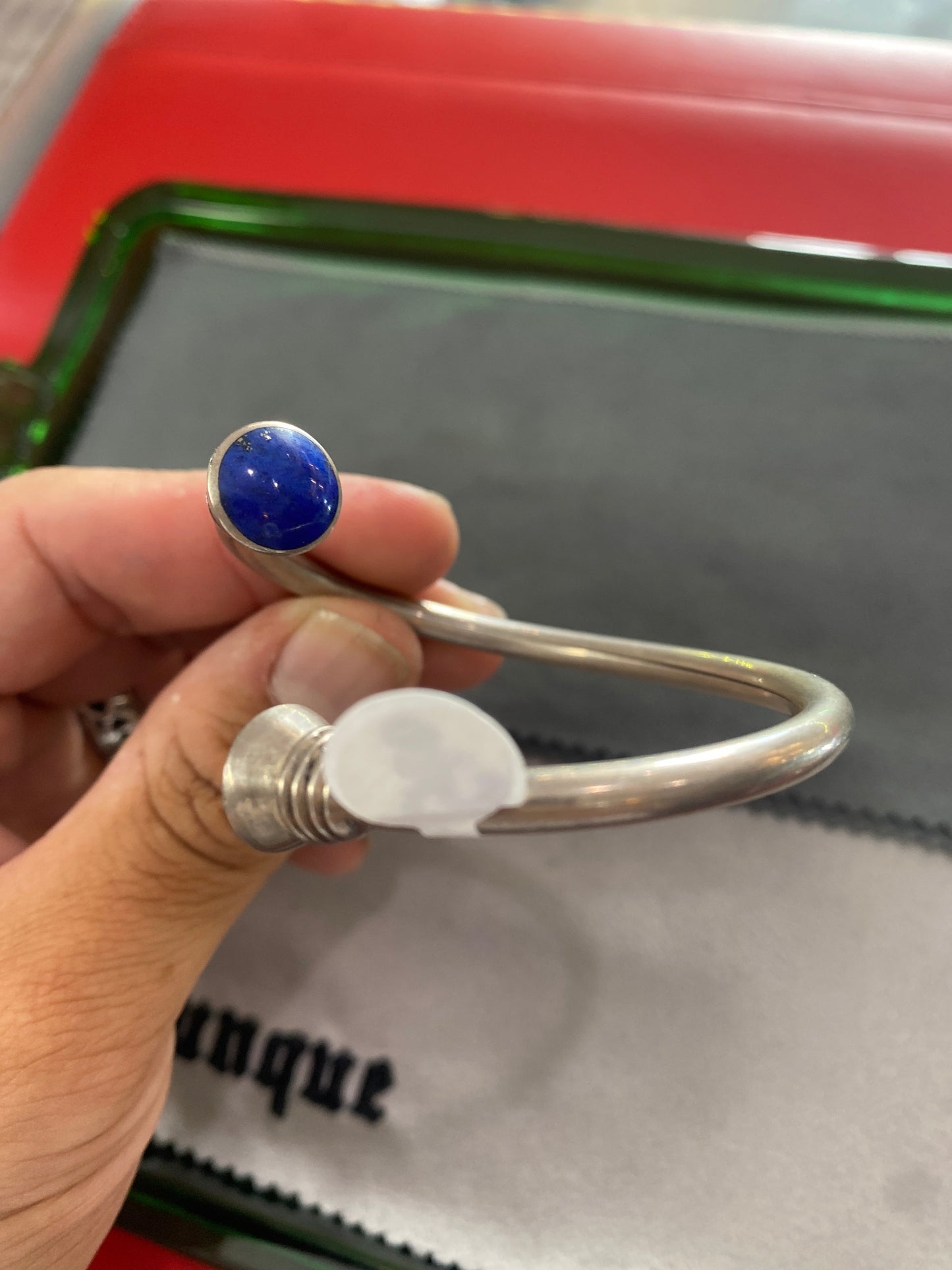 .925 Sterling Silver lapis Bangle Cuff Bracelet