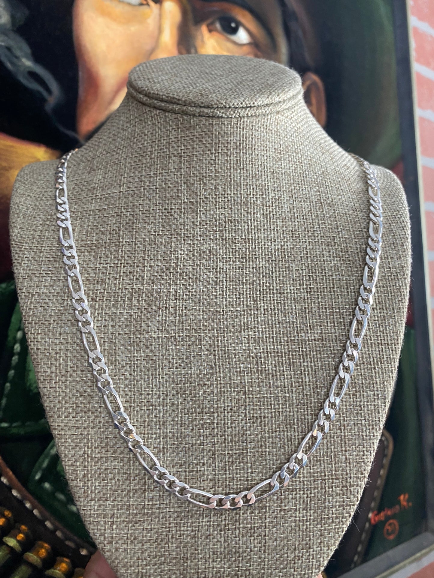 .925 Sterling Silver Flat Figaro Chain 24”