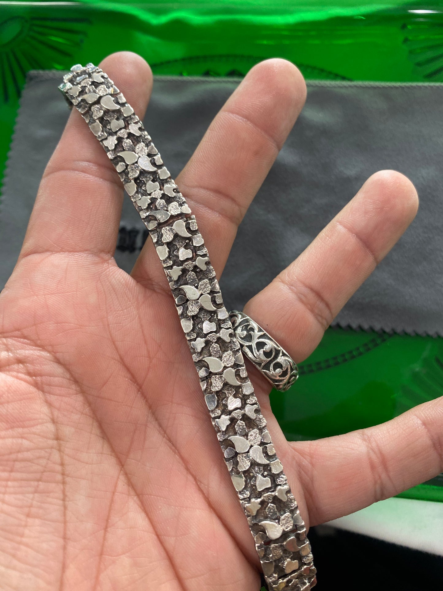 .925 Sterling Silver Nugget Bracelet 7.5”