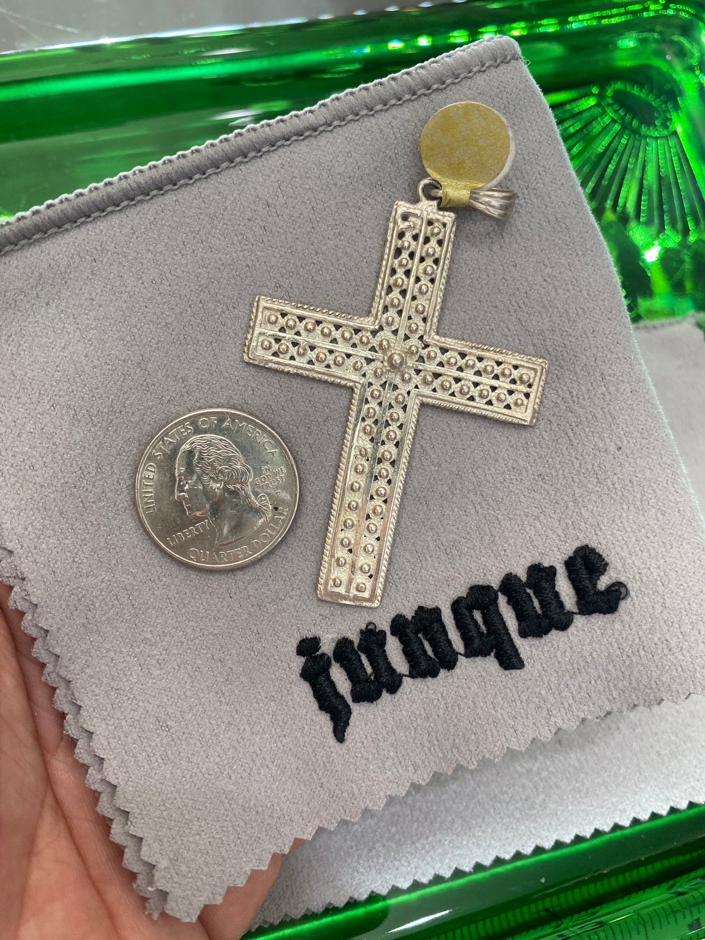 .925 Sterling Silver Beaded Large Cross Pendant