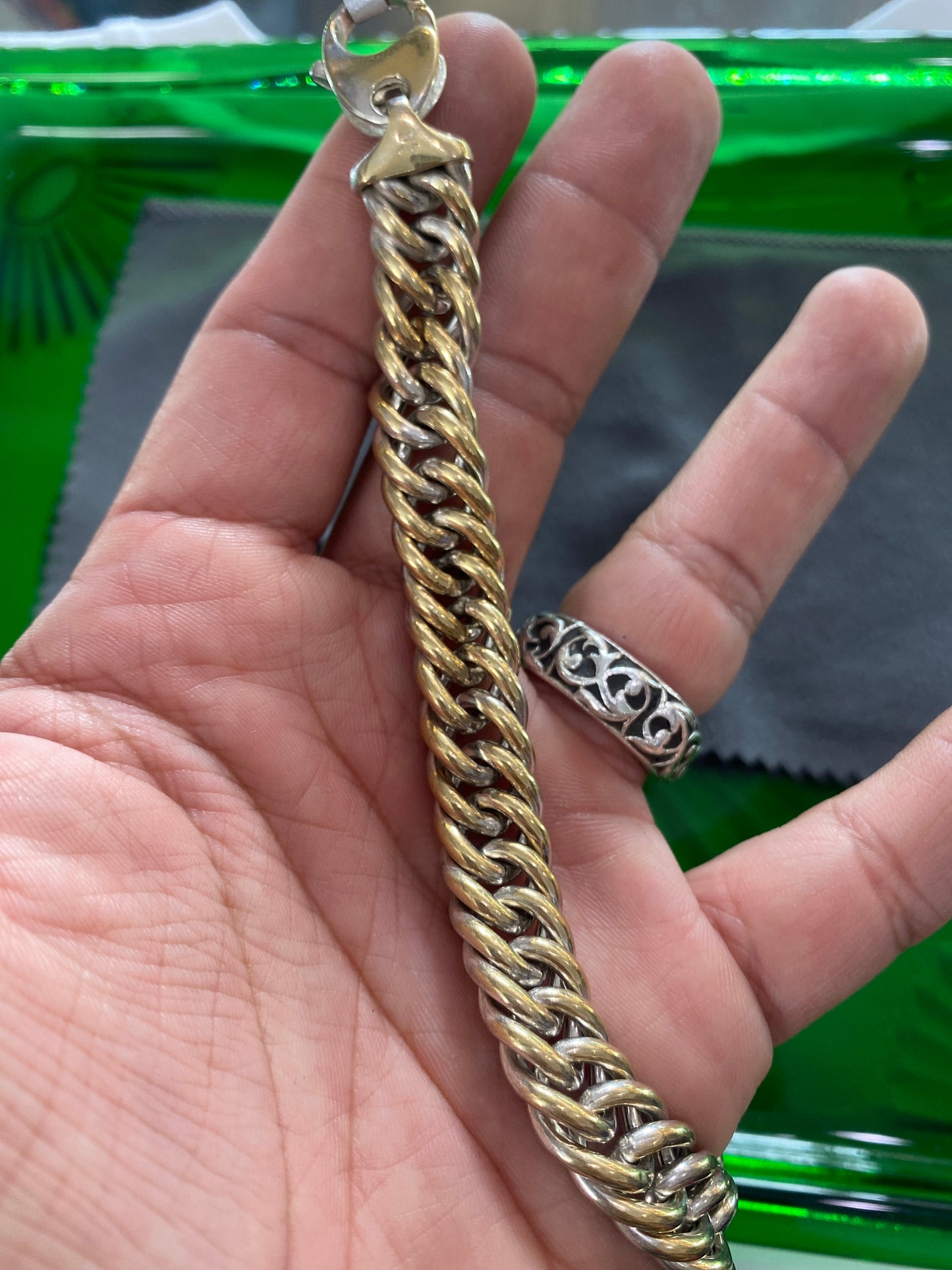 .925 Sterling Silver Rope Two Side Yellow Gold Bracelet 7.5”