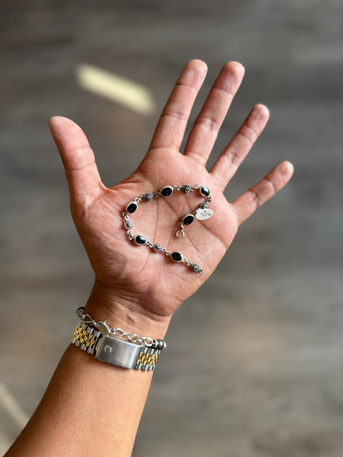 .925 Sterling silver onyx bracelet 7.5”