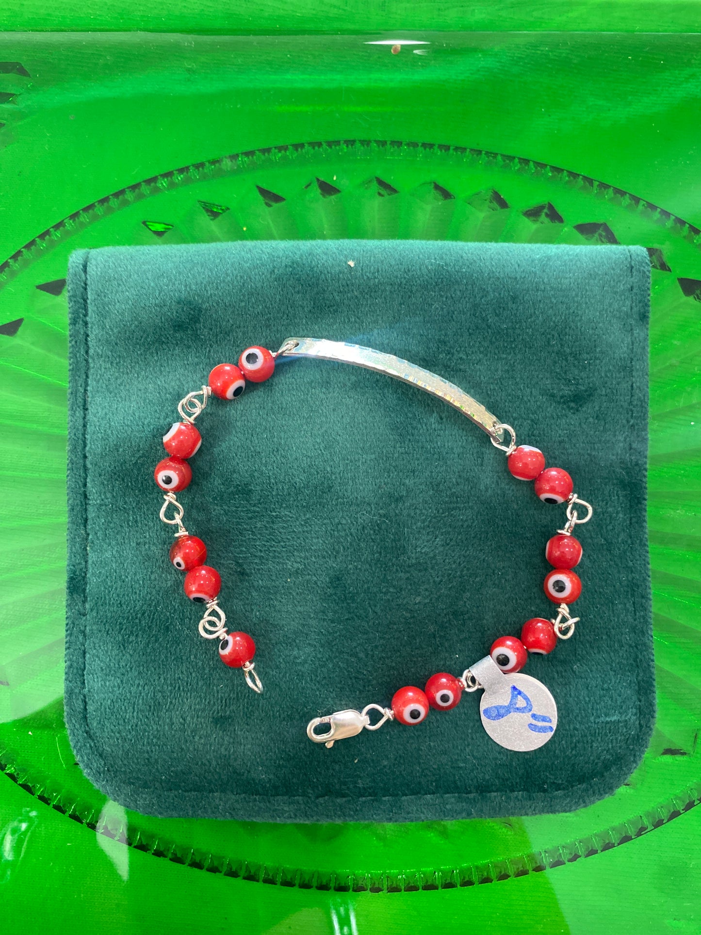 .925 Sterling Silver Beaded evil eye Bracelet 8”