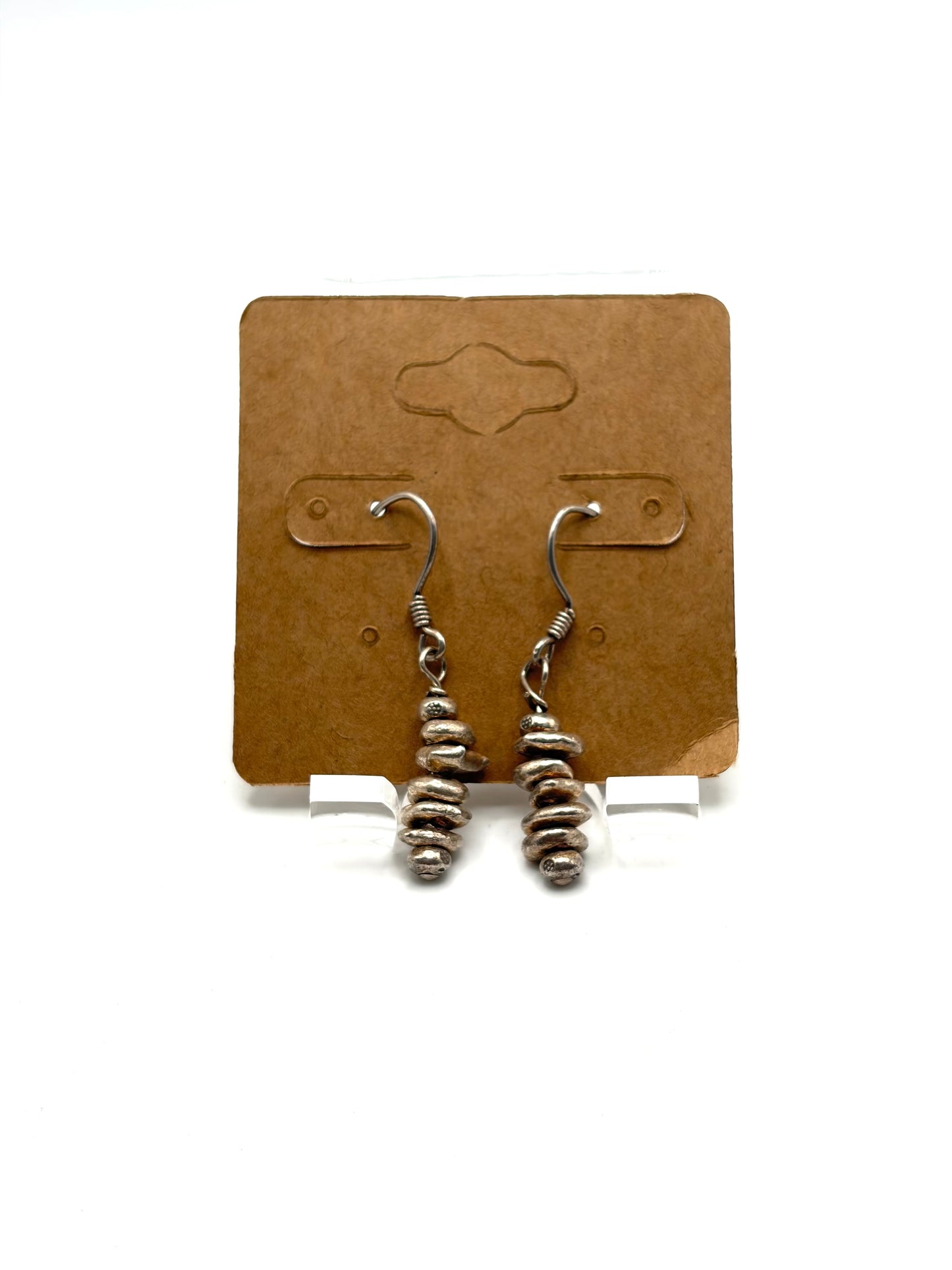 .925 Sterling Silver Organic Stacked Bead Dangle Earrings