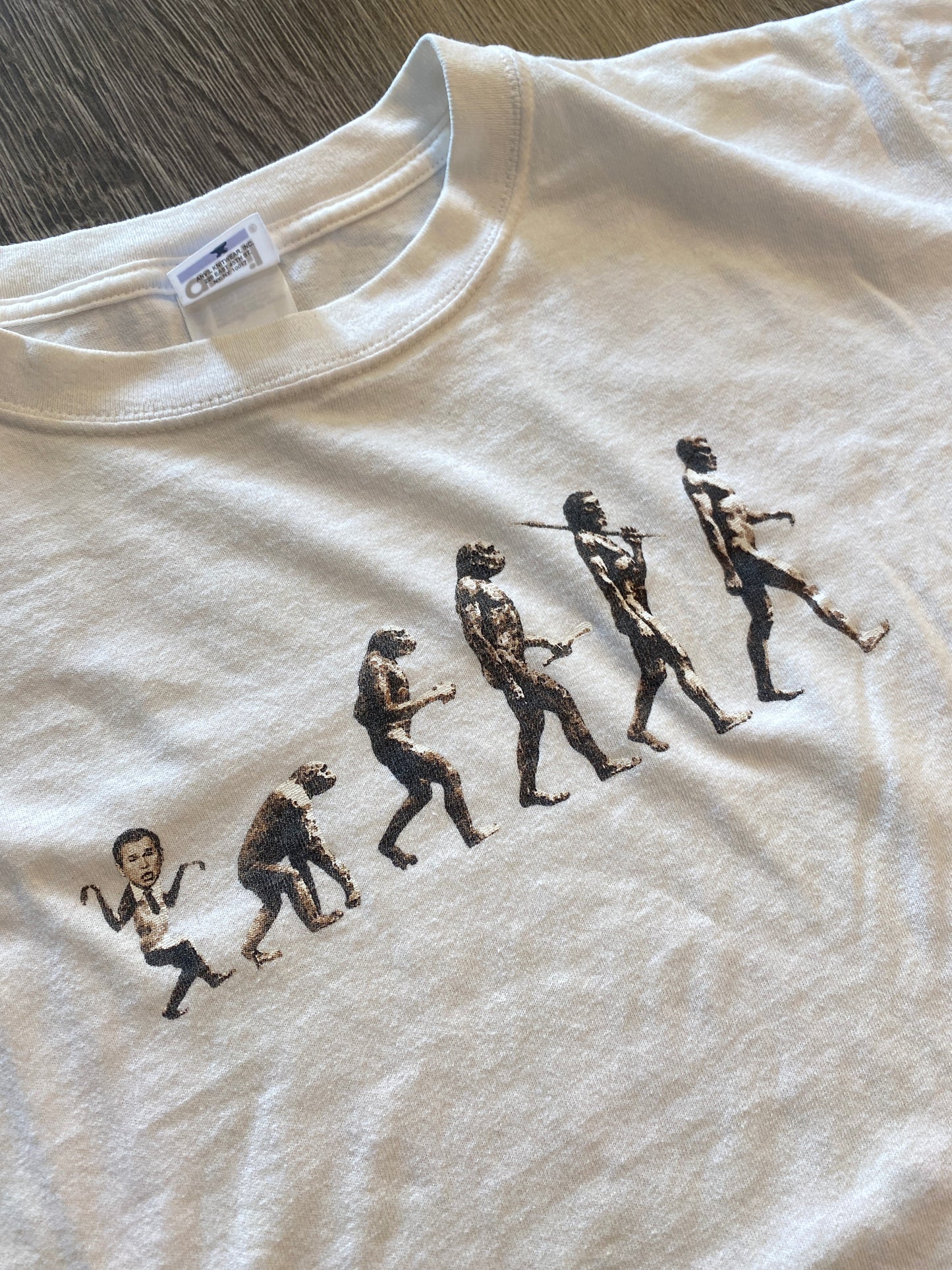 Vintage Y2K George W Bush Evolution Of Humanity T-Shirt White Sz Medium