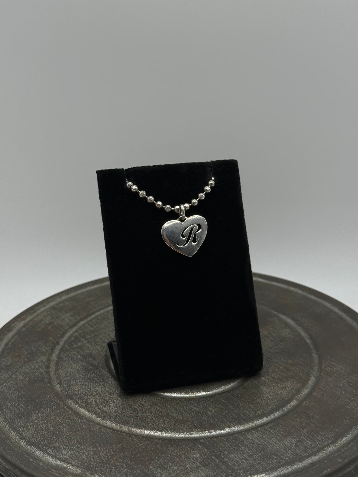 .925 Sterling Silver Heart Pendant – Script Letter “R” Initial