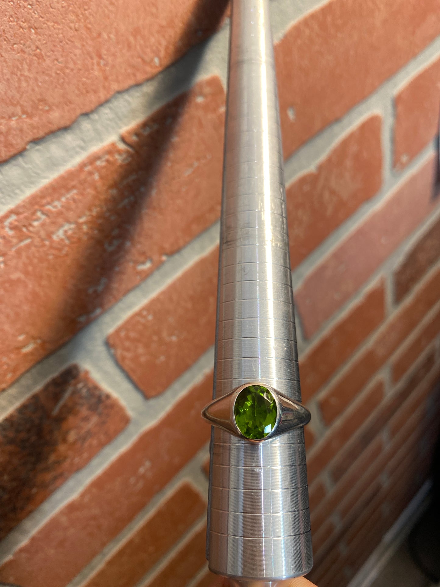 .925 Sterling Silver Green Stone Ring 13.5”