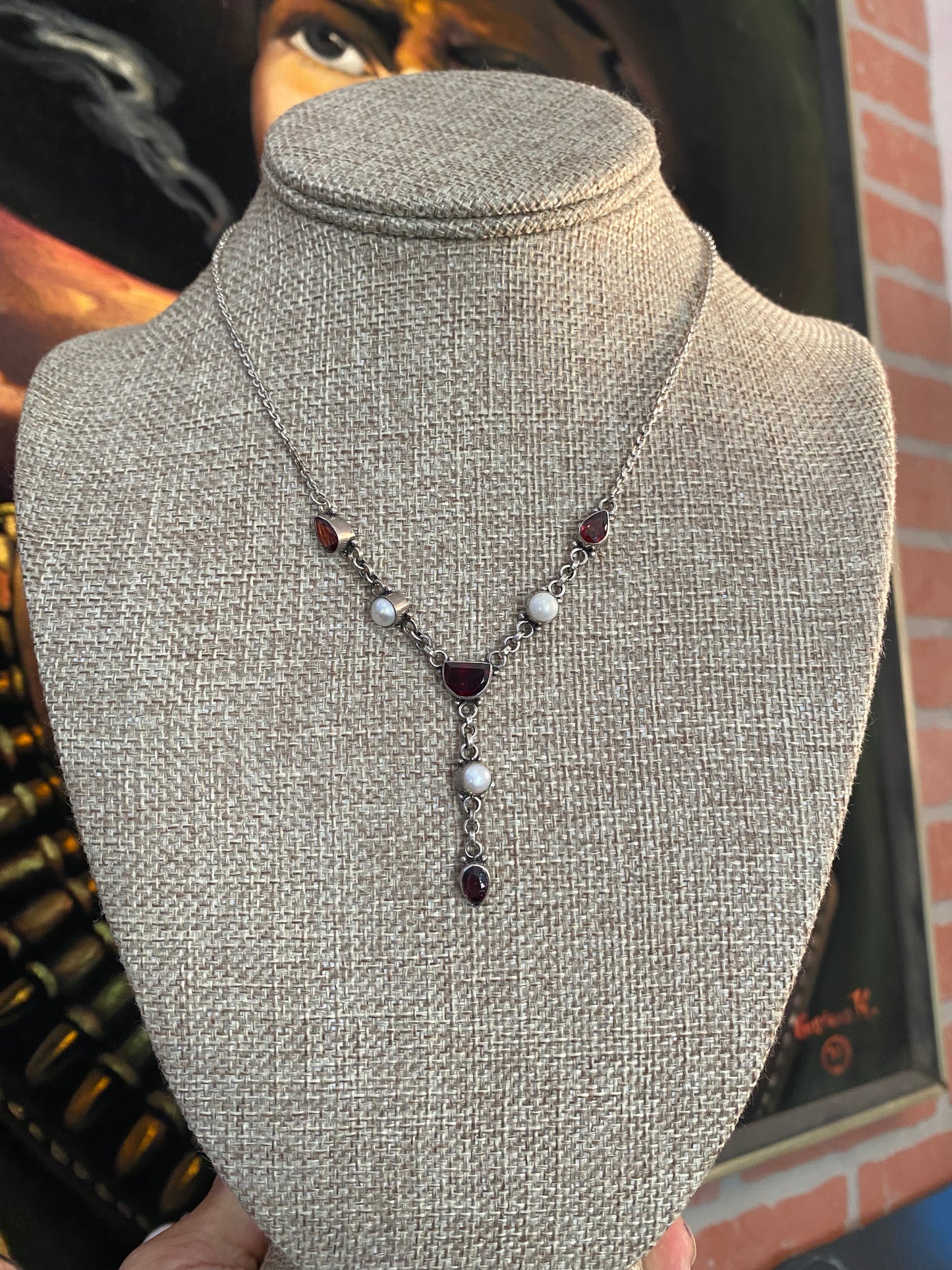 .925 Sterling Silver Garnet Gemstone Necklace Chain