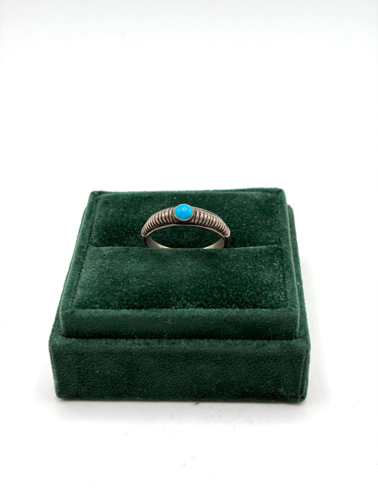.925 Sterling Silver Turquoise Cabochon Ribbed Band Ring 9