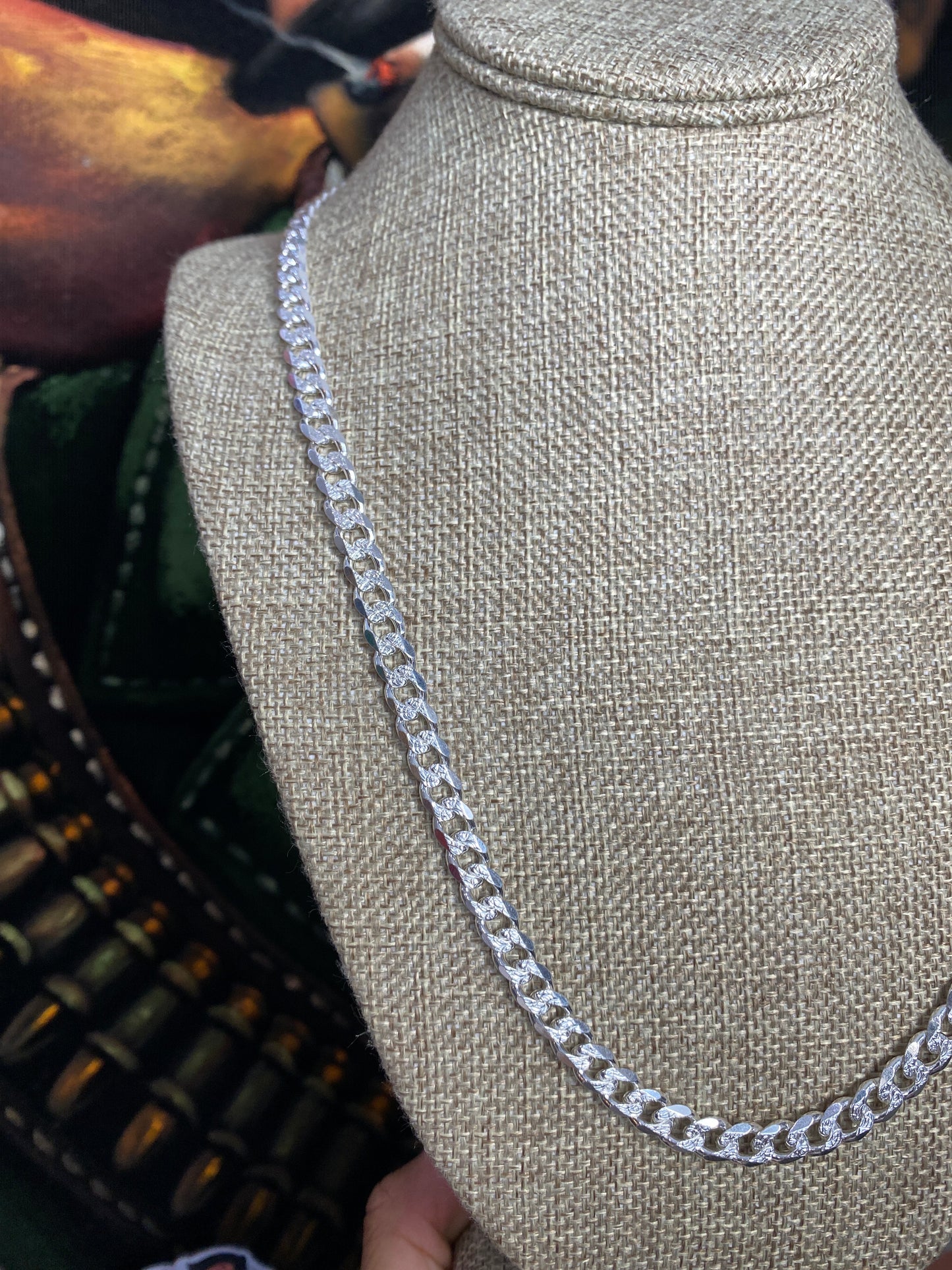 .925 Sterling Silver Diamond Cut Solid Curb Cuban Link Chain 24”