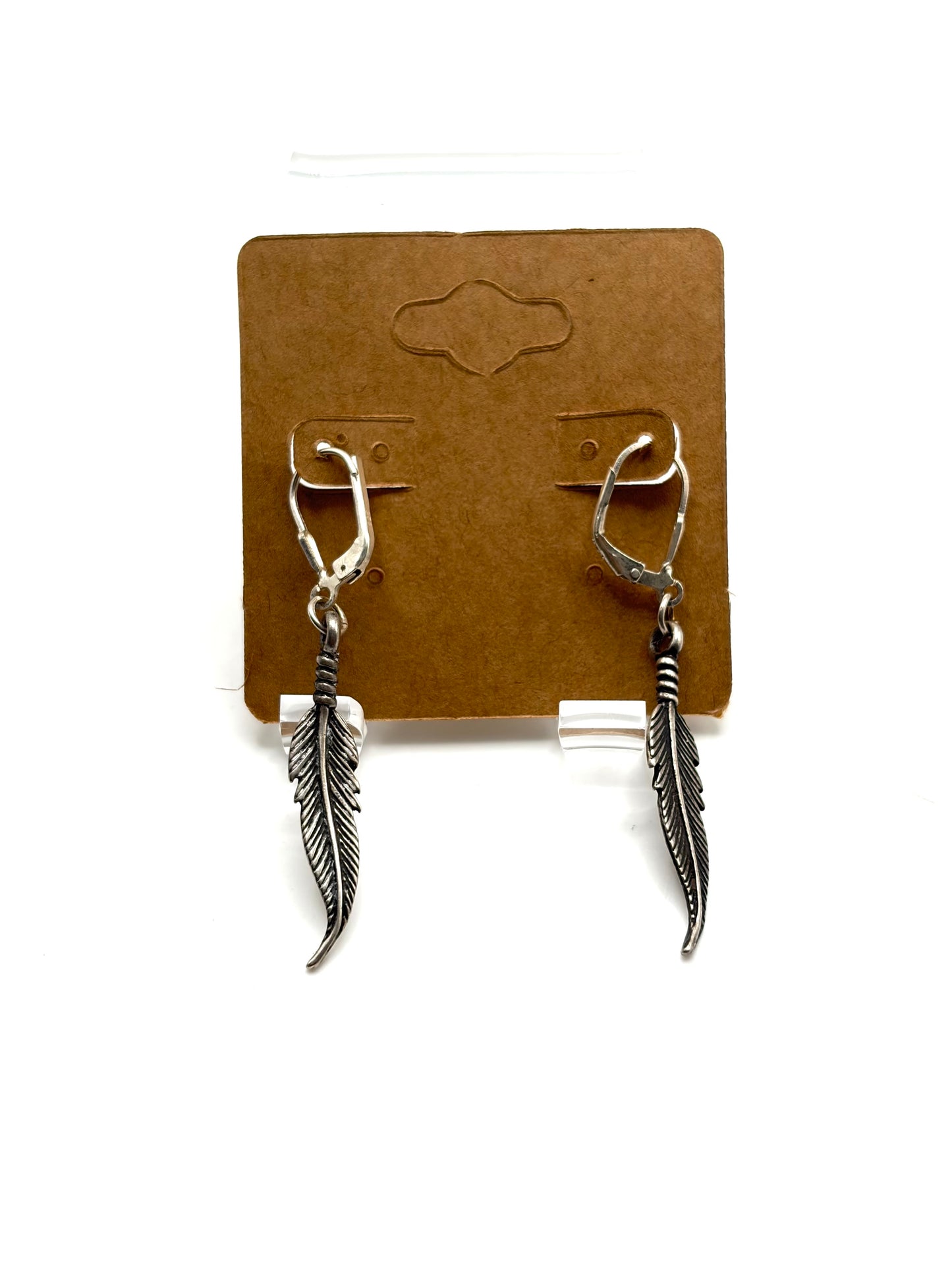 .925 Sterling Silver Feather Dangle Leverback Earrings