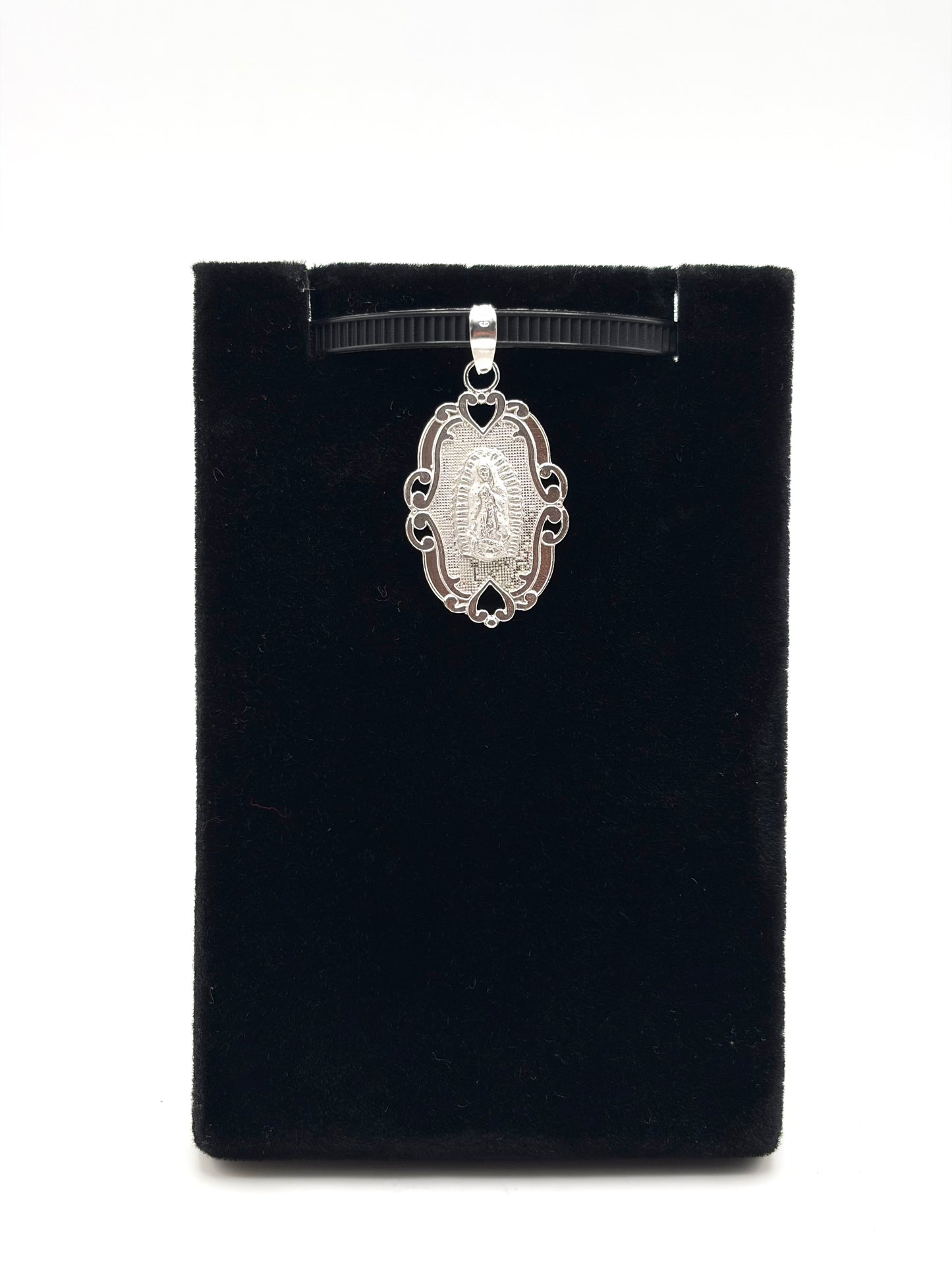 .925 Sterling Silver Virgin Mary Pendant with Floral Border
