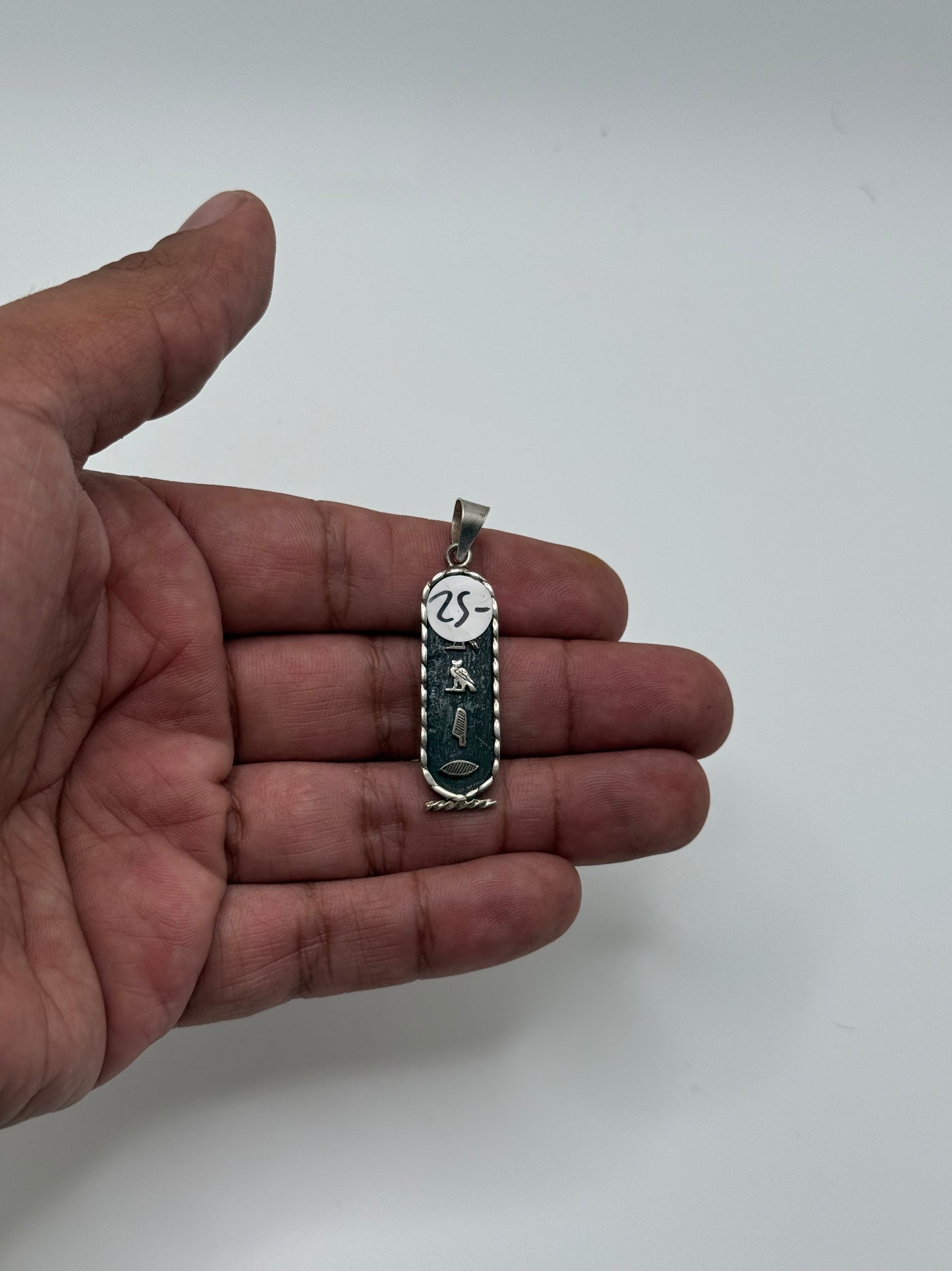 .925 Sterling Silver Egyptian Hieroglyph Stone Pendant