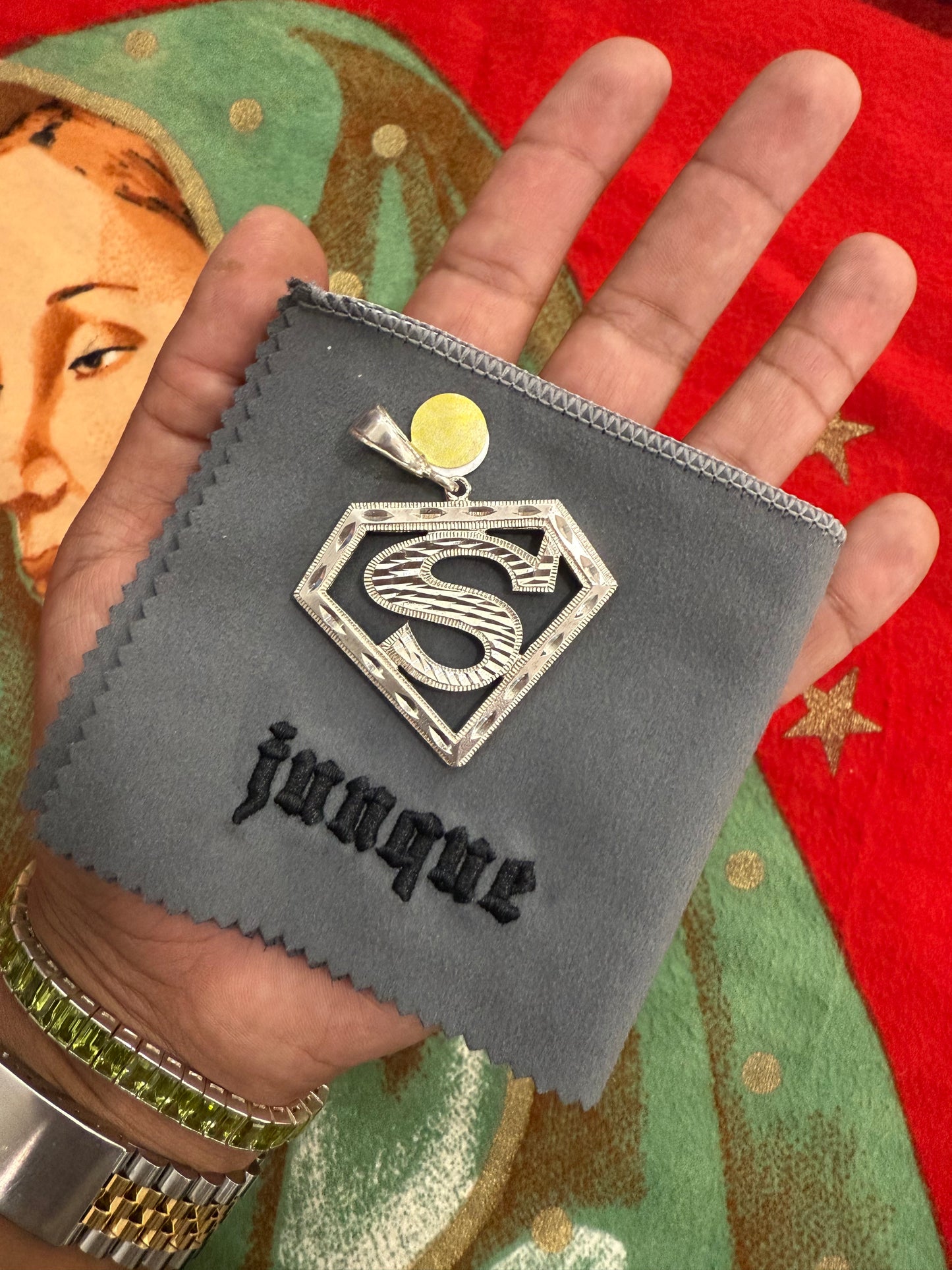 .925 Sterling silver large Superman pendant