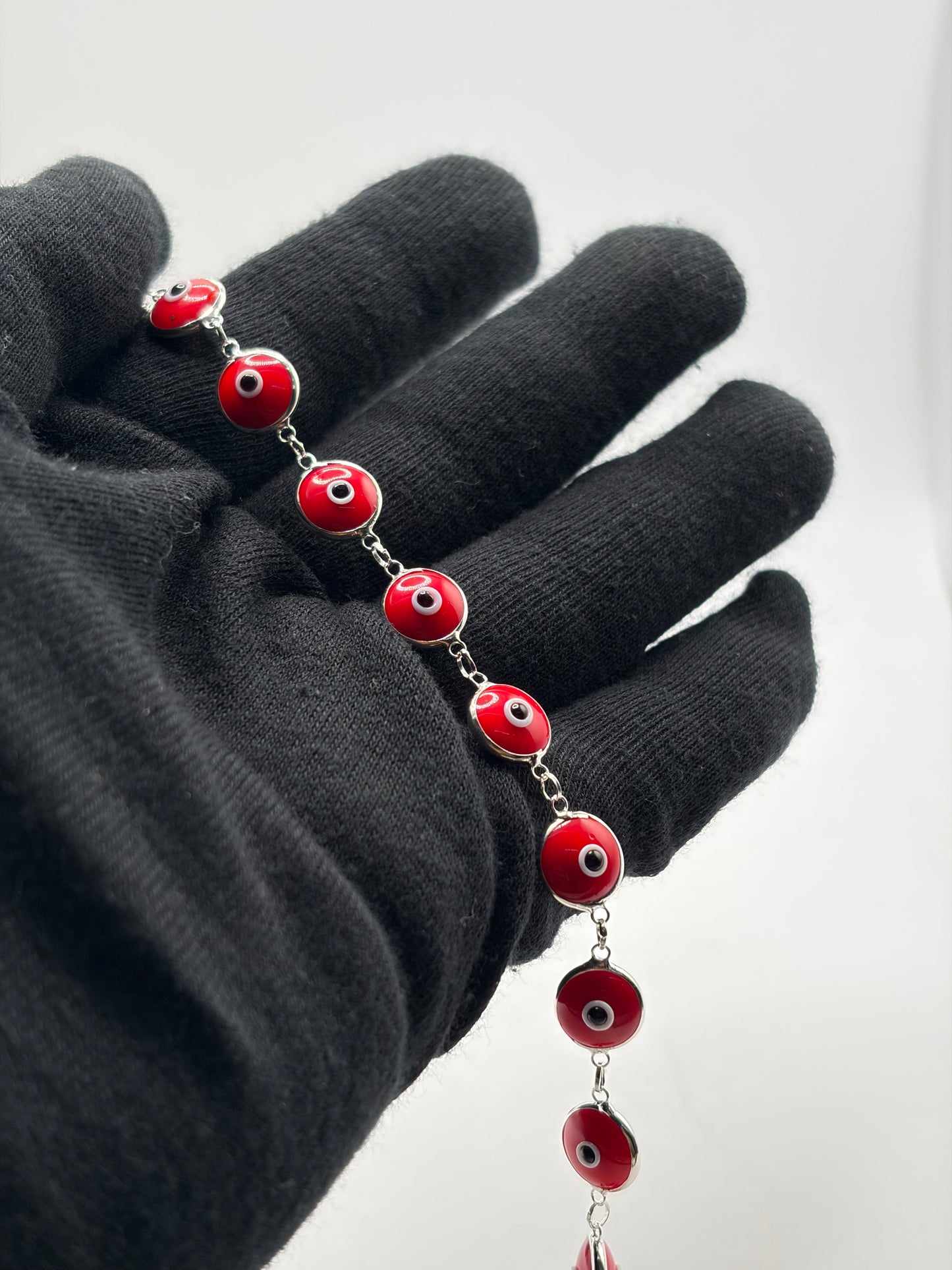 .925 Sterling Silver red Circle evil eye Bracelet 7.5in