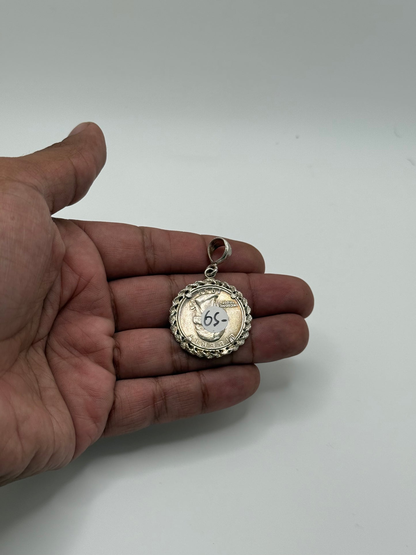 .925 Sterling Silver United States Quarter Coin Pendant 1958