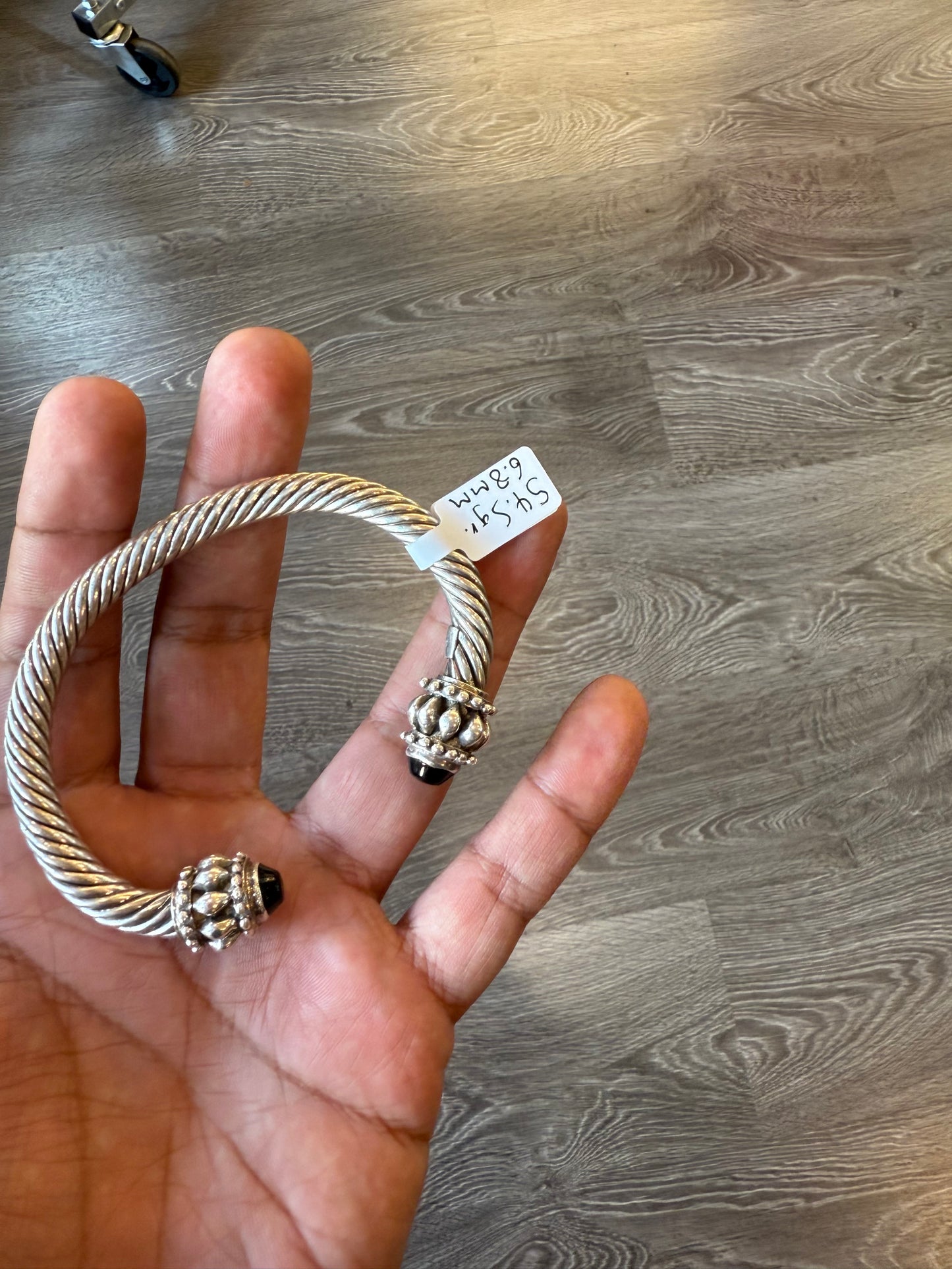 .925 Sterling solid silver onyx cuff bracelet bangle 8”