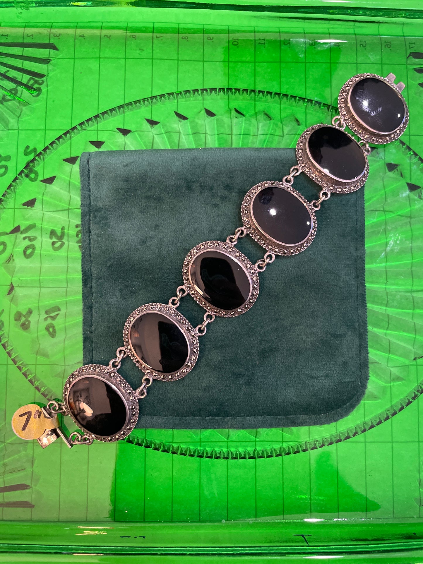.925 Sterling Silver Onyx Stone Bracelet 7”