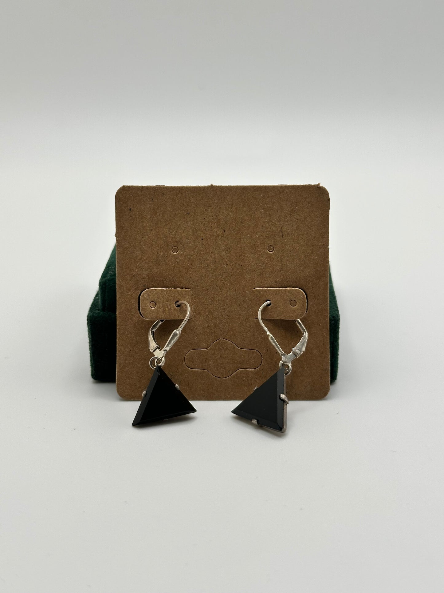 .925 Sterling Silver Black Onyx Triangle Dangle Earrings