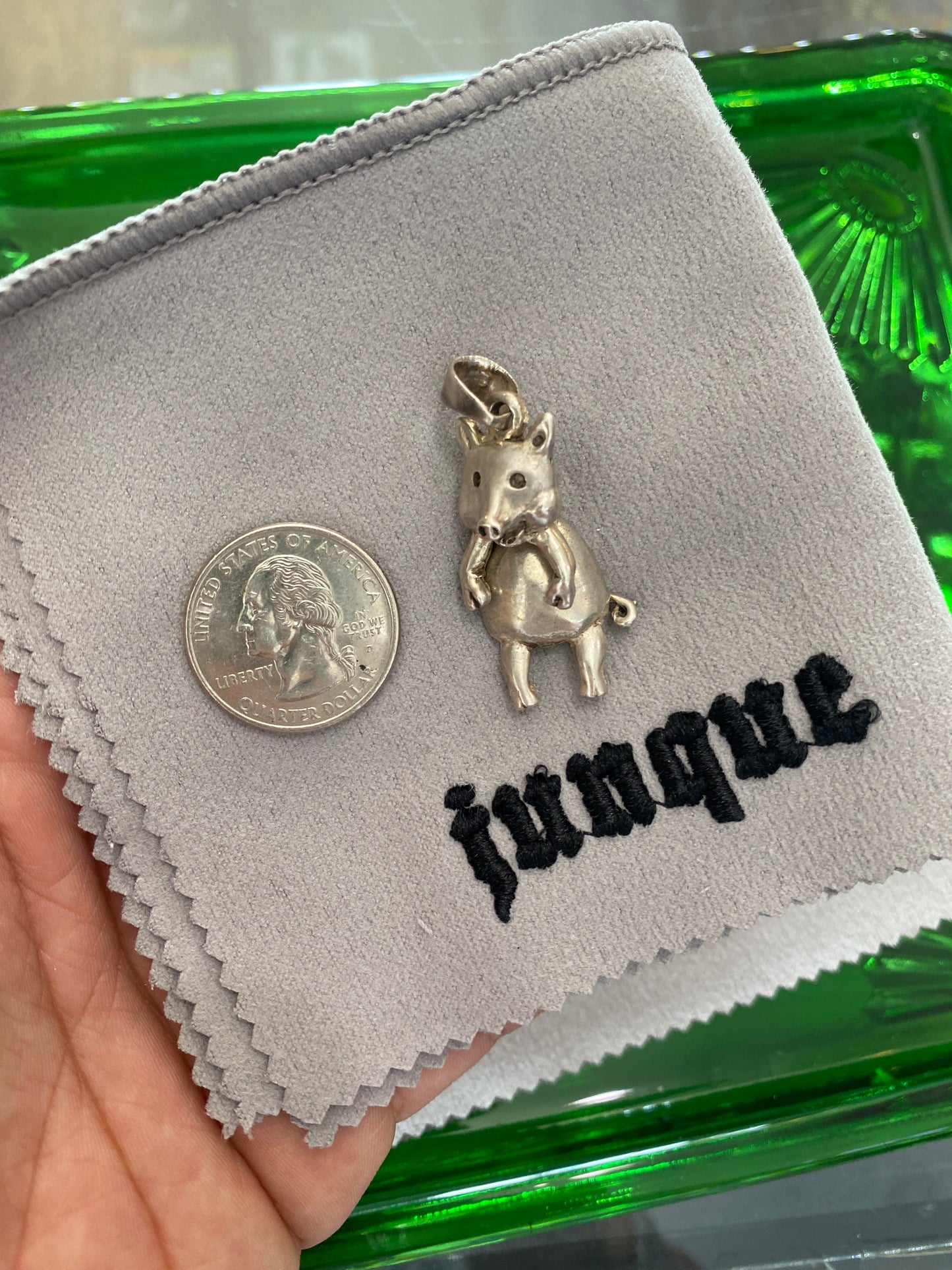 .925 Sterling Silver Dangling Moving Pig Pendant