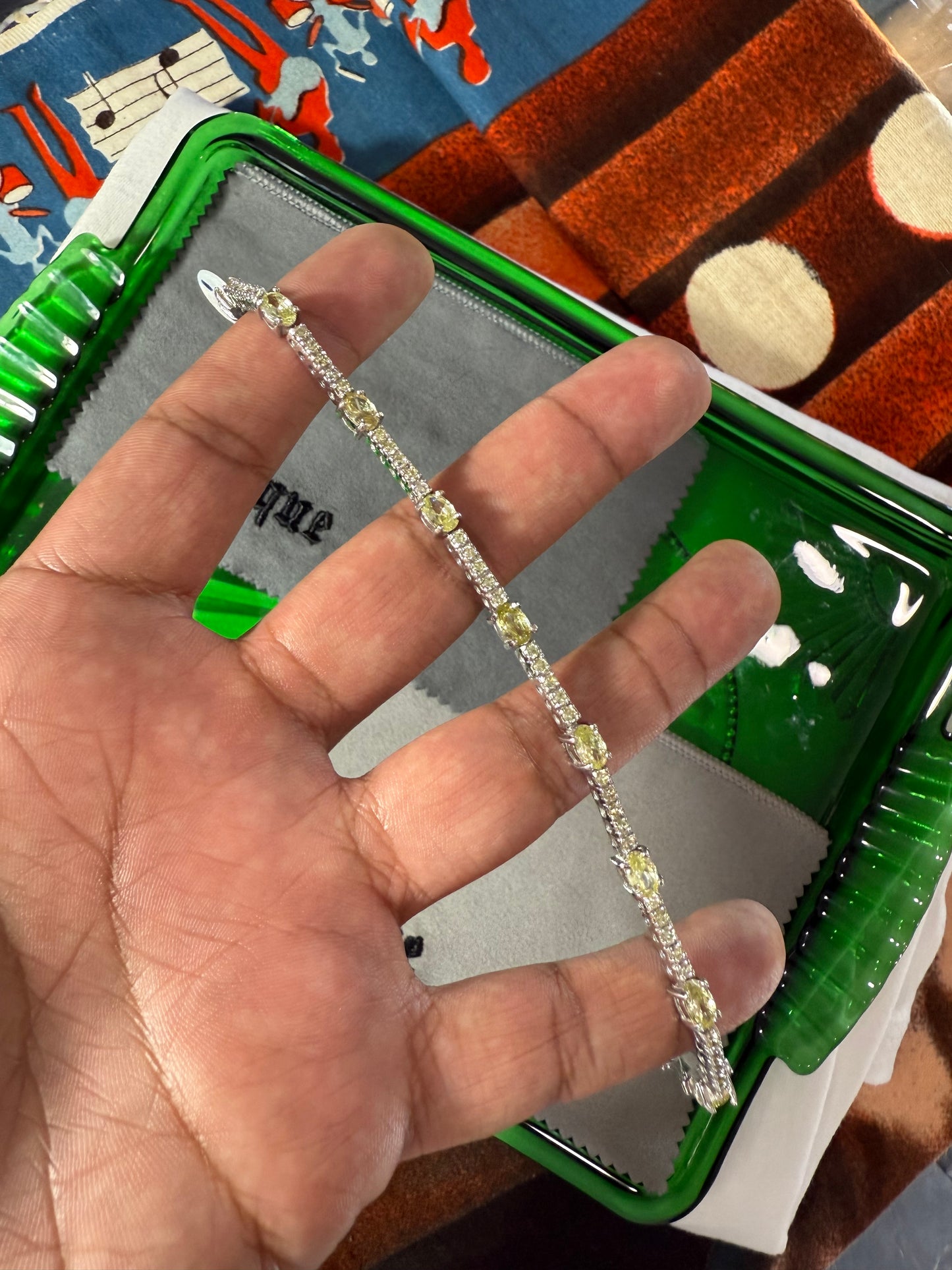 .925 Sterling Silver yellow gemstone bracelet 7.5”