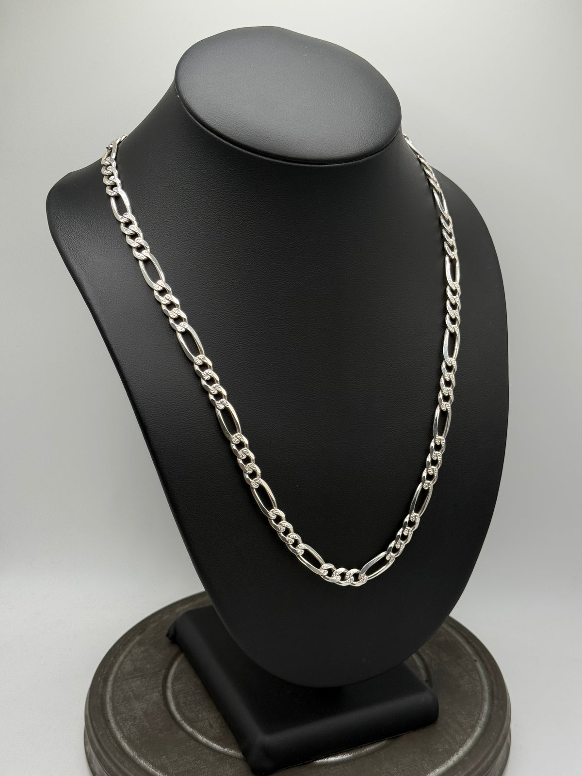 .925 Sterling Silver Thick Heavy Figaro Diamond Cut Chain Necklace – Classic Link 22”