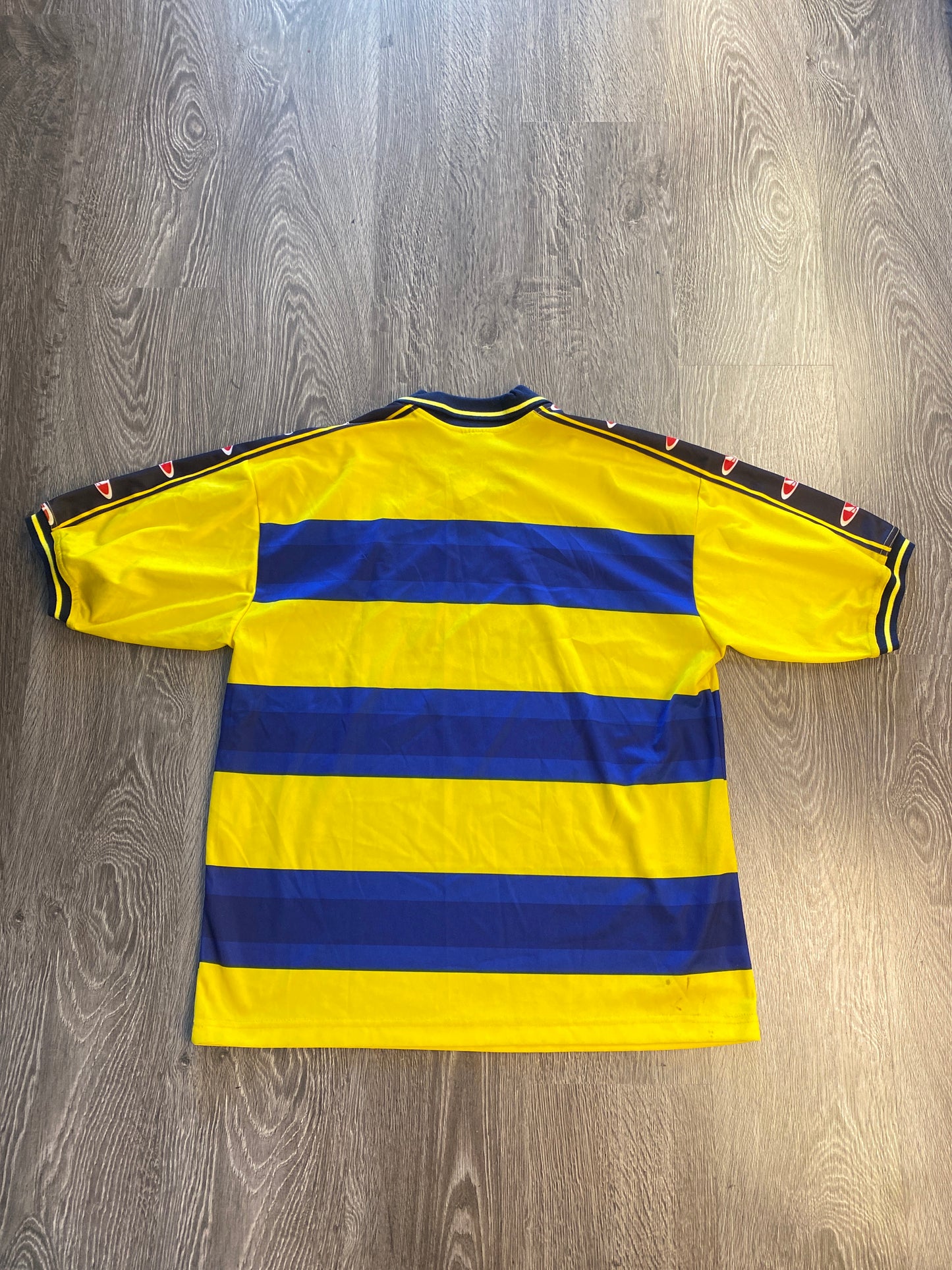 Vintage Parma AC Yellow Blue Striped Soccer Jersey Sz XL