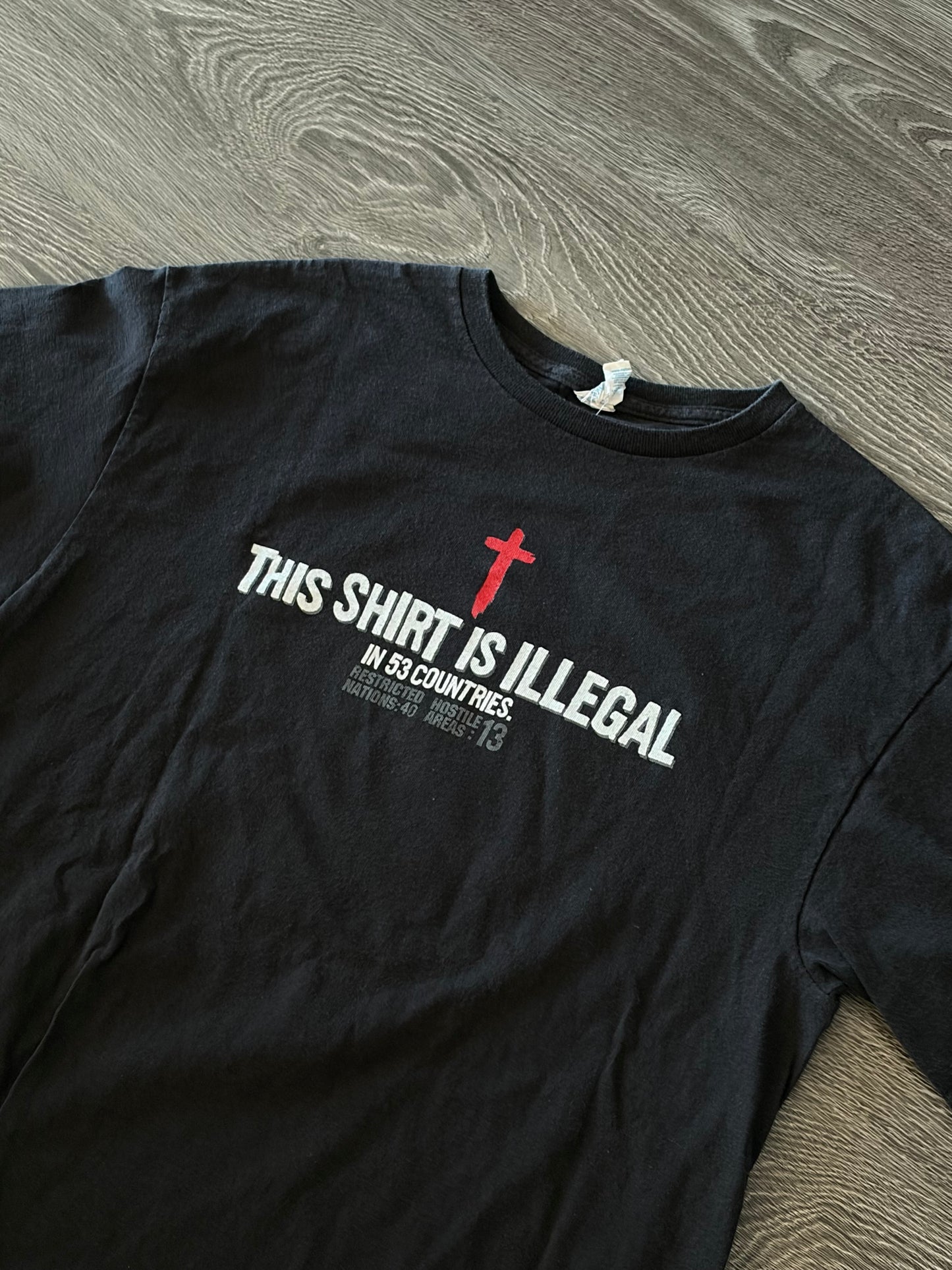 “This Shirt Is Illegal” Graphic T-Shirt – Black Statement Tee Sz. L