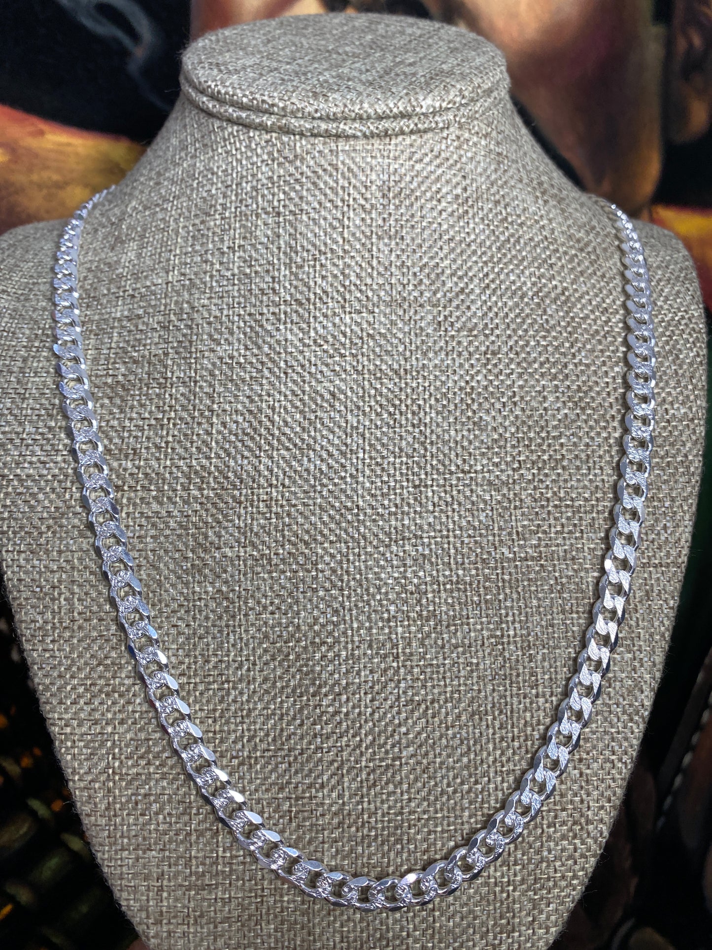 .925 Sterling Silver Diamond Cut Solid Curb Cuban Link Chain 24”